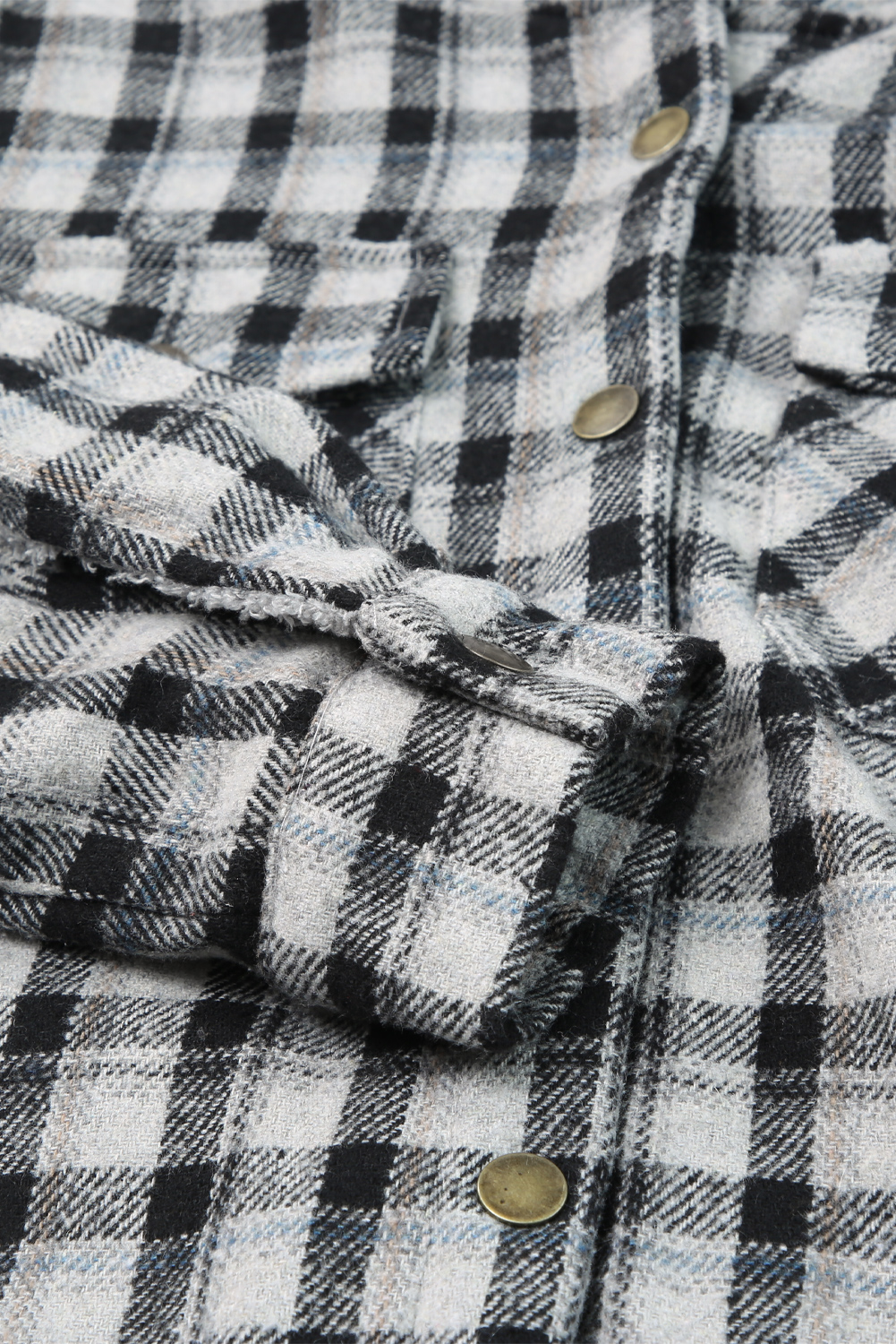 Black Plaid Pattern Sherpa Lined Hooded Shacket - loveforevers