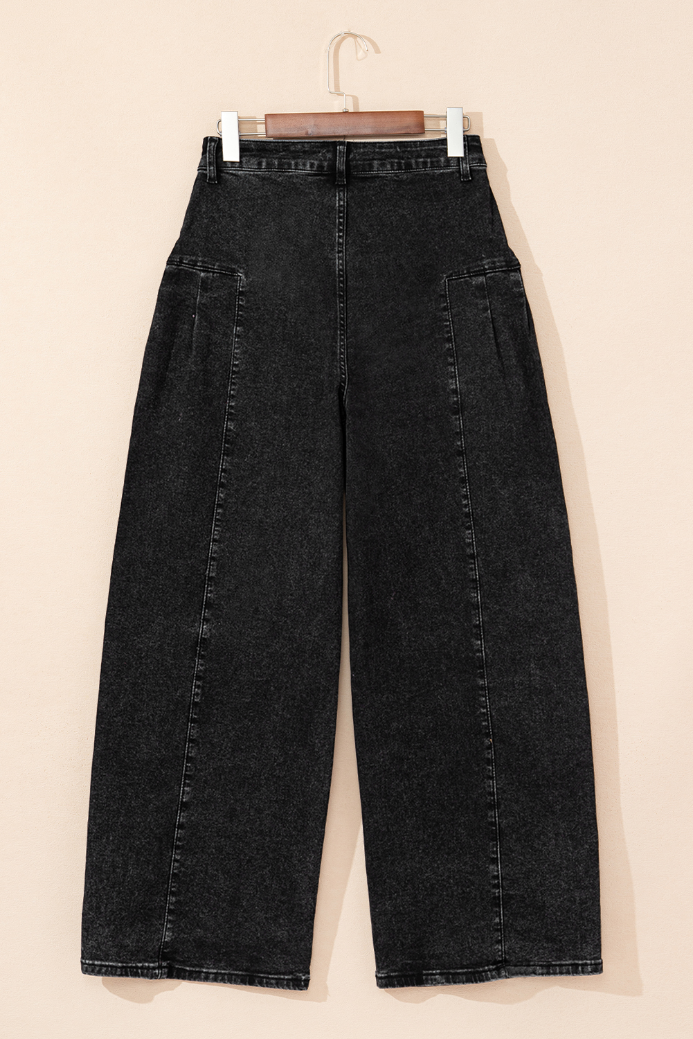 Dark Grey Pleated Wide Leg Mineral Wash Denim Pants - loveforevers