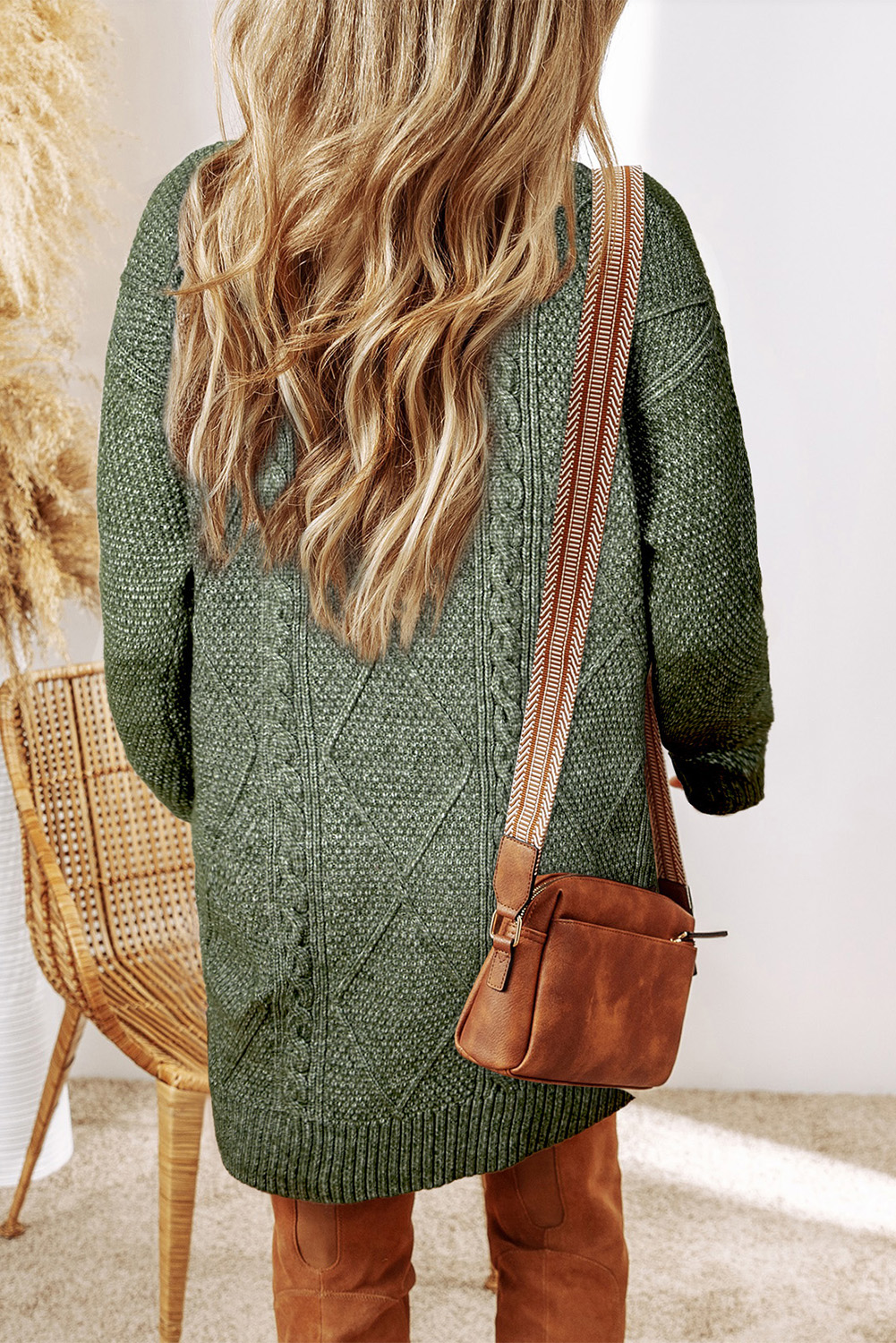 Parchment Cable Knit Drop Shoulder Loose Fit Sweater Dress - loveforevers