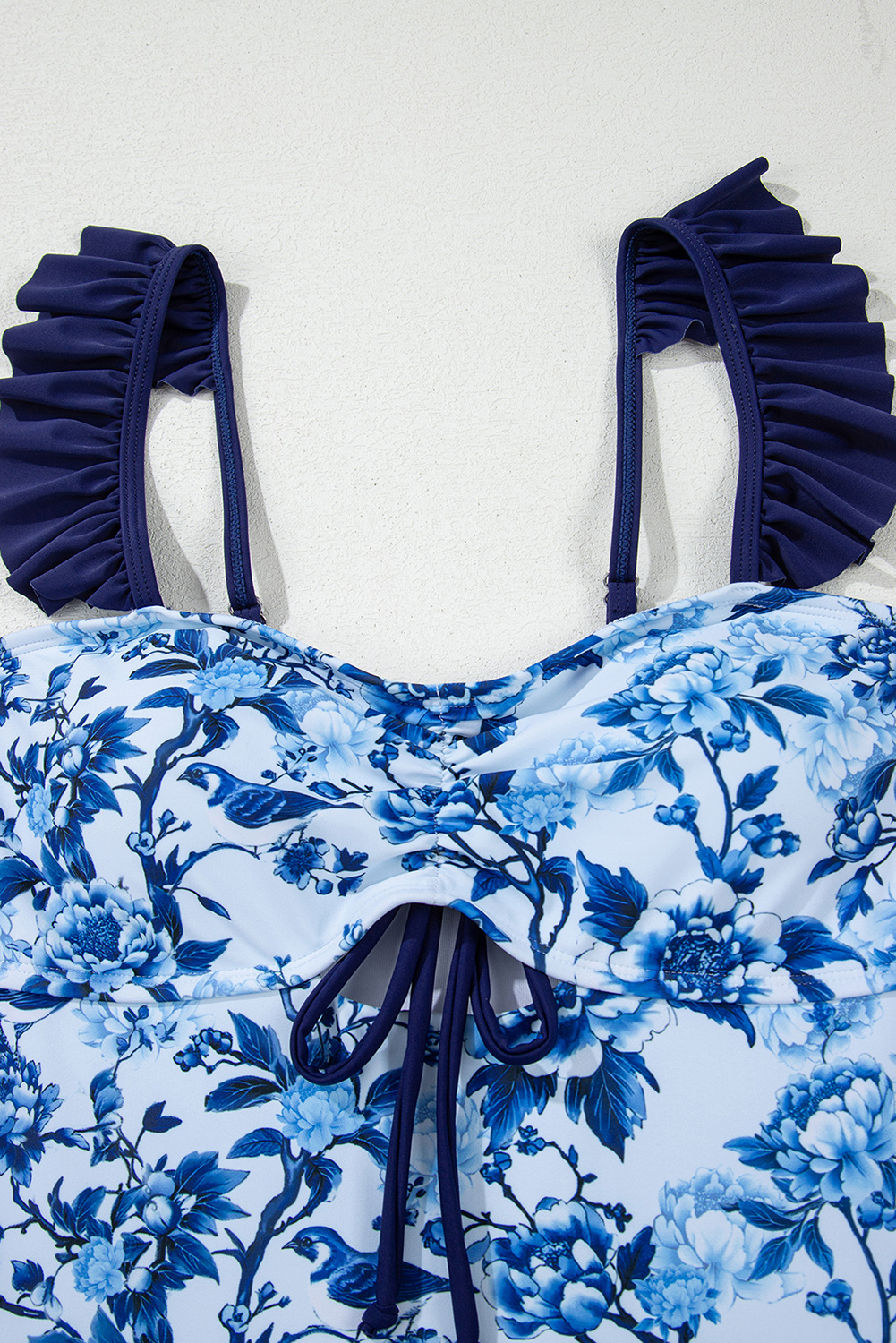 Blue Cutout Ruffled Spaghetti Strap One-Piece Swimwear - loveforevers