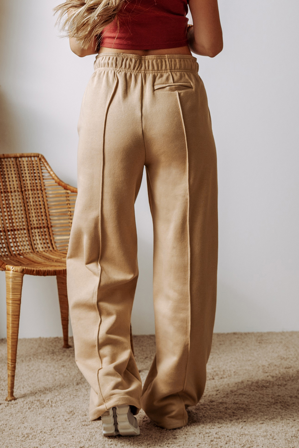 Smoke Gray Exposed Seam Drawstring Elastic Waistband Wide Leg Pants - loveforevers