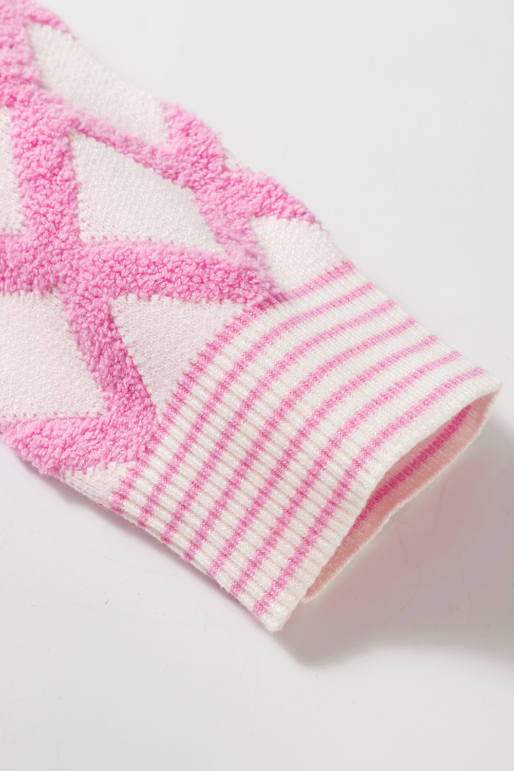 Pink Rhombus Pattern Knit Open Front Pocketed Cardigans - loveforevers