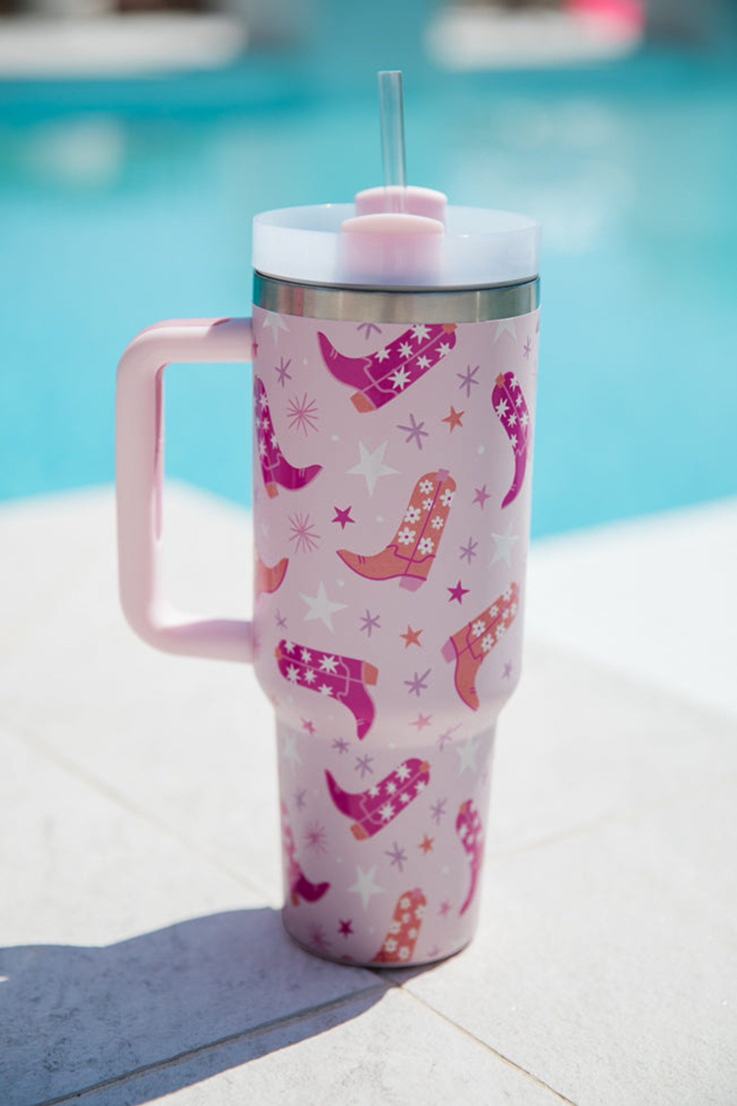 Sachet Pink Western Boot Tumbler with Straw 40oz - loveforevers