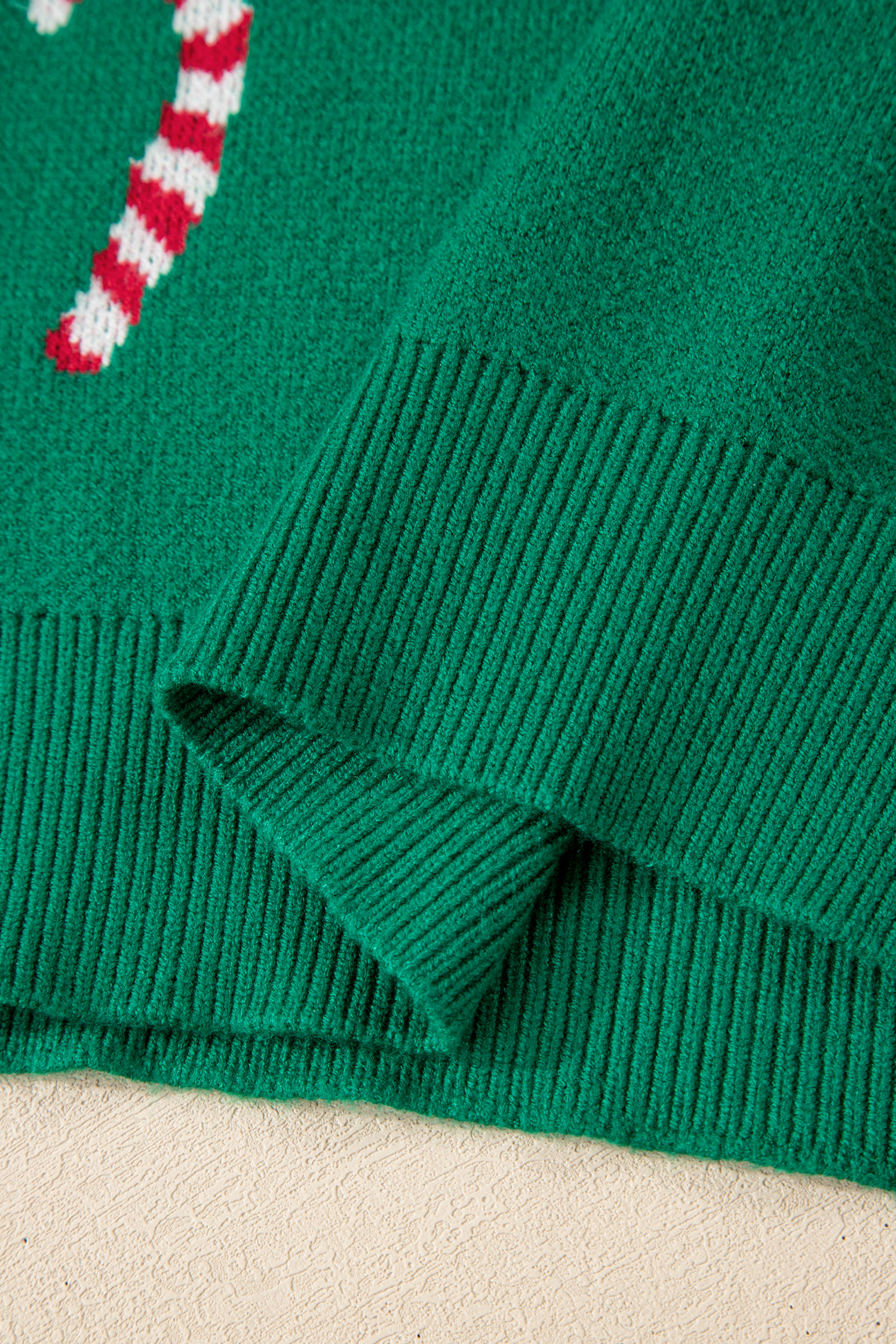 Dark Green Christmas Candy Cane Holiday Drop Shoulder Sweater - loveforevers