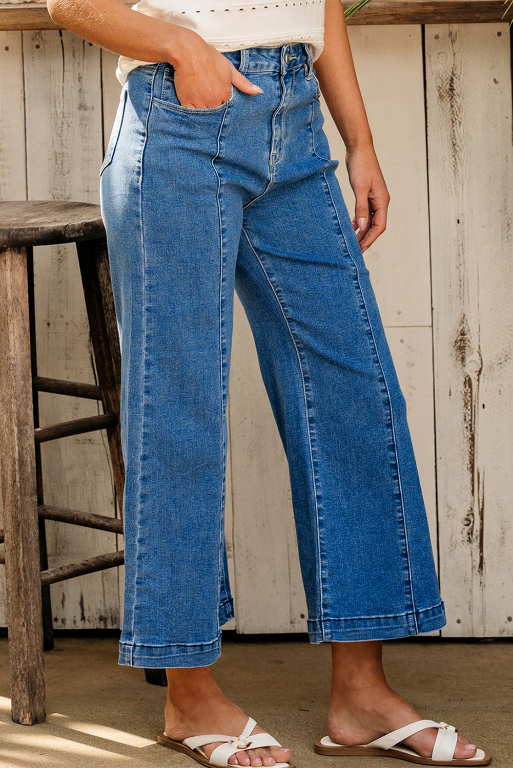 Black Plain Seam Detail Flared Bottom Ankle Length Jeans - loveforevers