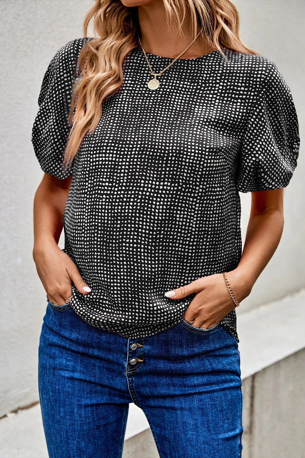 Black Cheetah Short Puff Sleeve Blouse - loveforevers