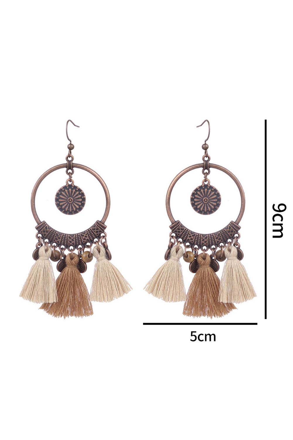 Beige Boho Round Tasseled Dangle Earrings - loveforevers