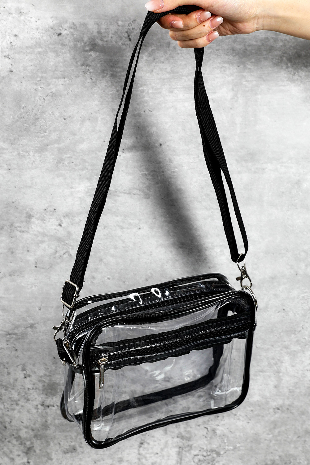 Gray Multi-Pocket Contrast Edge Detachable Strap Clear Shoulder Bag - loveforevers