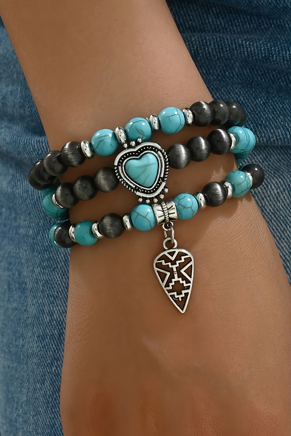 Turquoise 3pcs Turquoise Matching Stone Stretch Bracelet Set - loveforevers