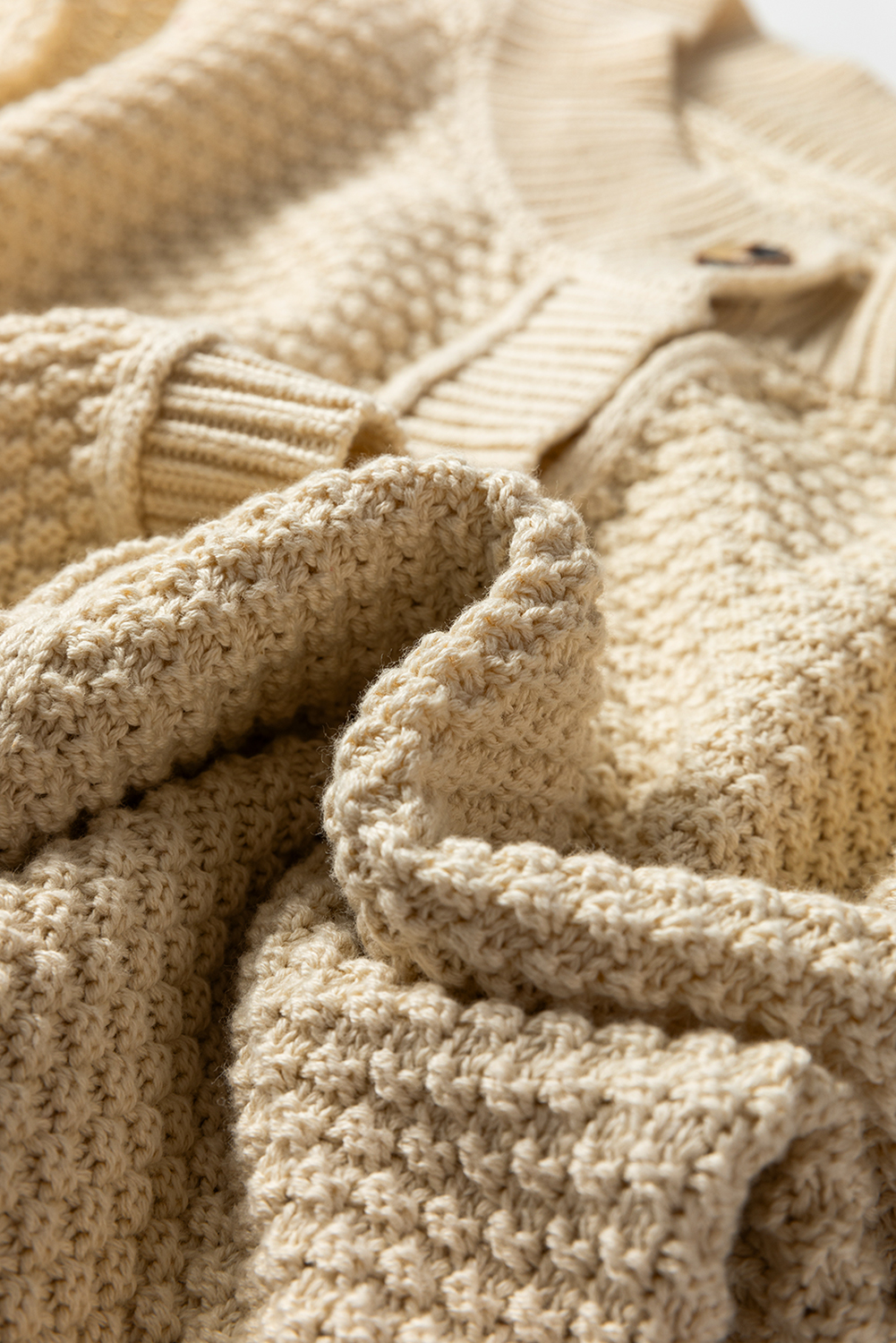 Beige Button Front Cropped Cardigan Sweater - loveforevers