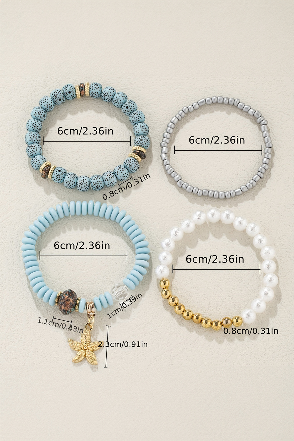 Light Blue 4pcs Starfish Pendant Beaded Bracelet Set - loveforevers