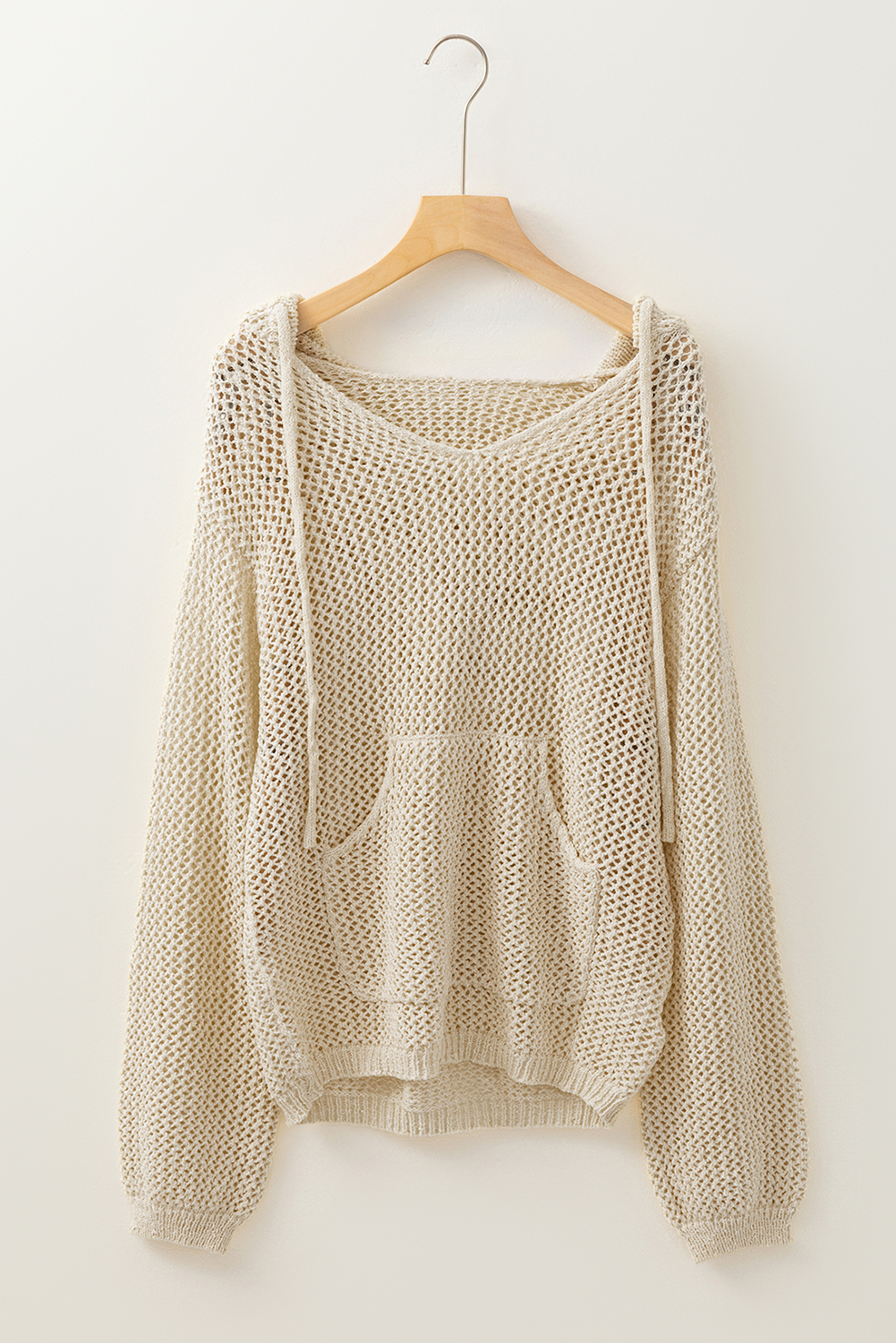 Jet Stream Hollow-out Kangaroo Pocket V Neck Hooded Sweater - loveforevers