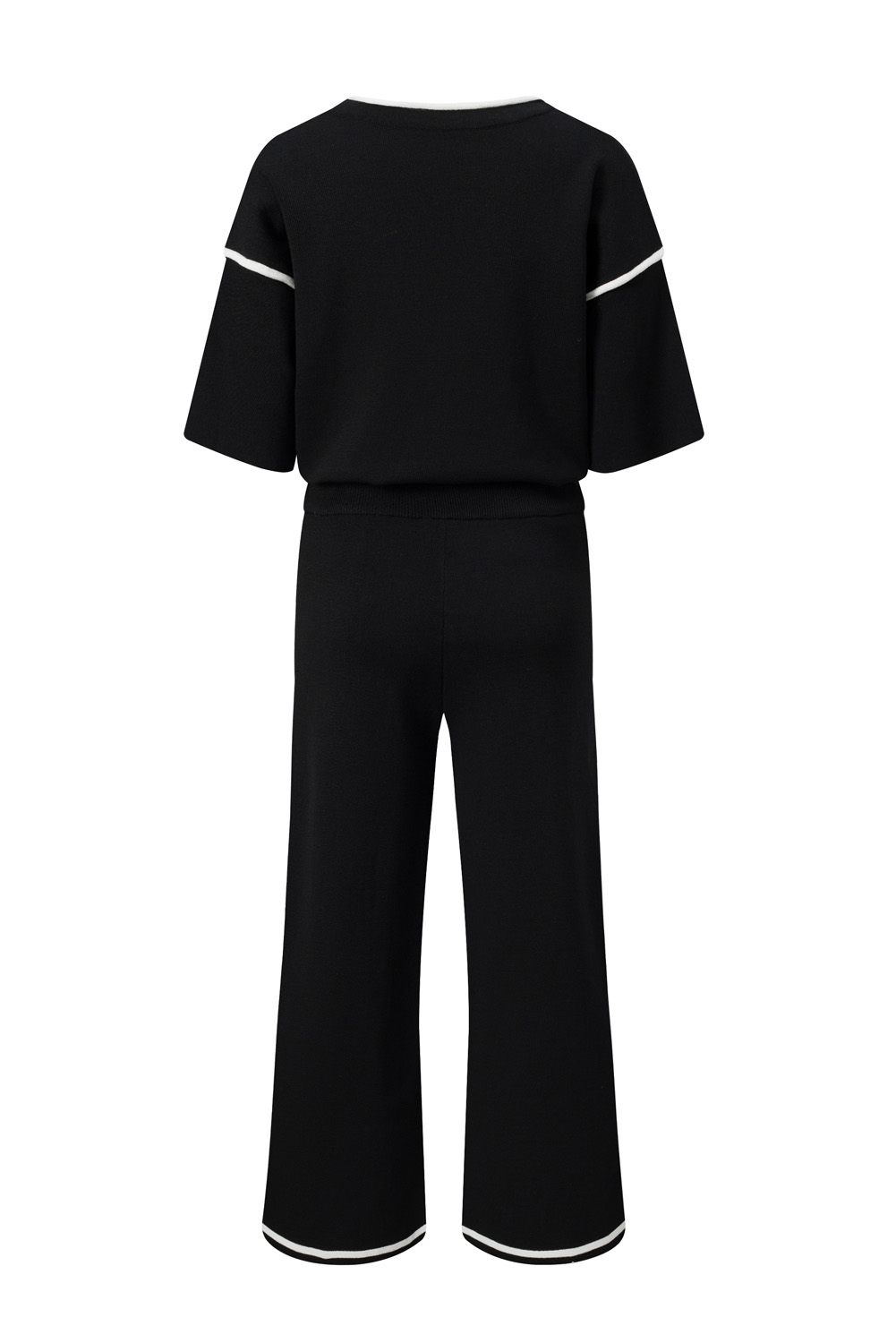 Blackish Green Contrast Trim Half Sleeve Top Drawstring Pants Loose 2pcs Sweater Suit - loveforevers