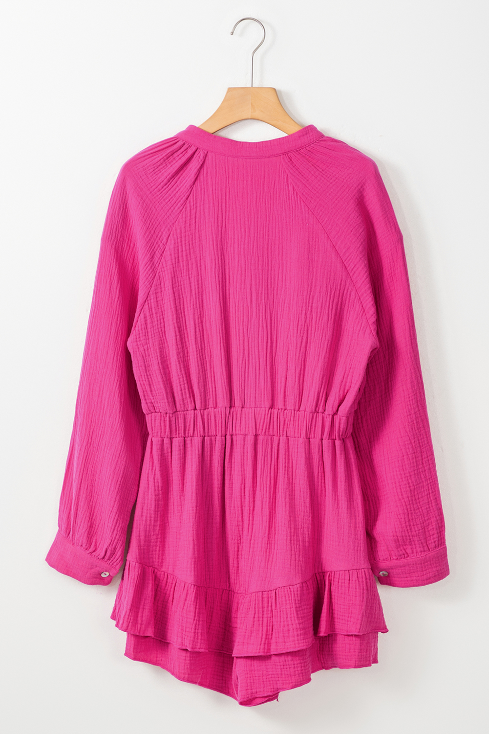 Rose Textured Tiered Ruffled Buttoned Long Sleeve Romper - loveforevers