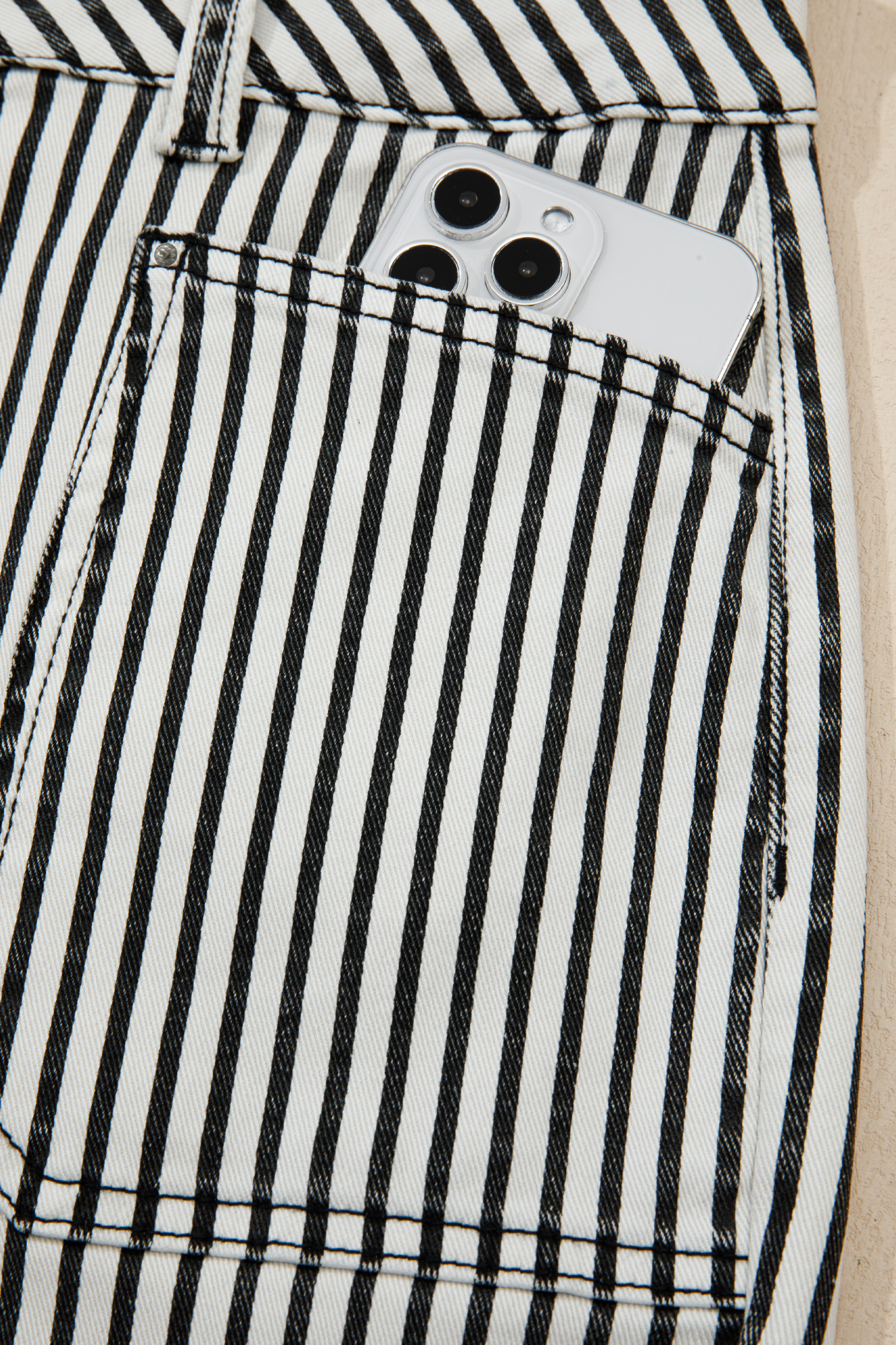 Black Stripe Patch Pocket High Waist Shift Denim Jeans - loveforevers