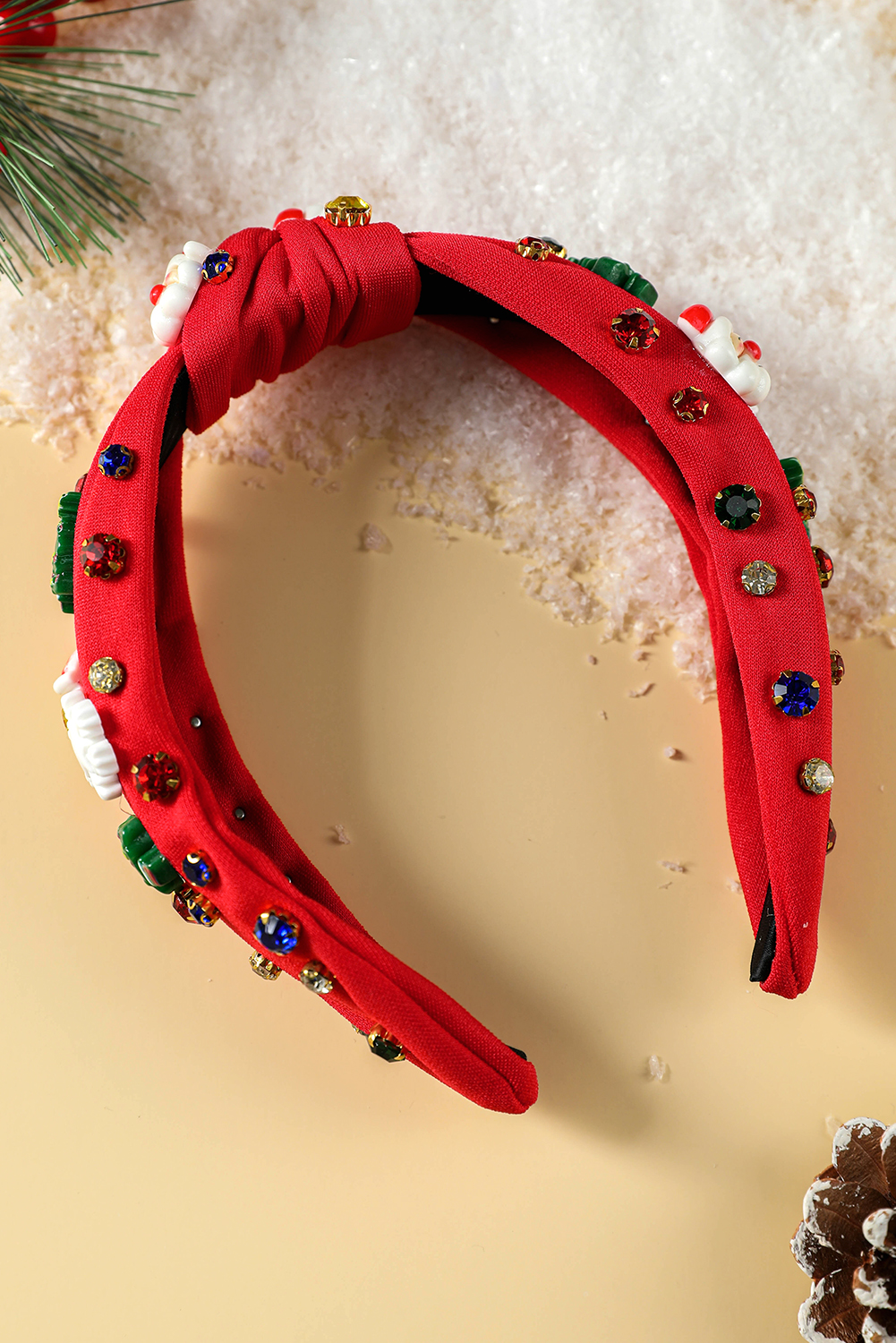 Fiery Red Cartoon Christmas Pattern Rhinestone Knotted Headband - loveforevers