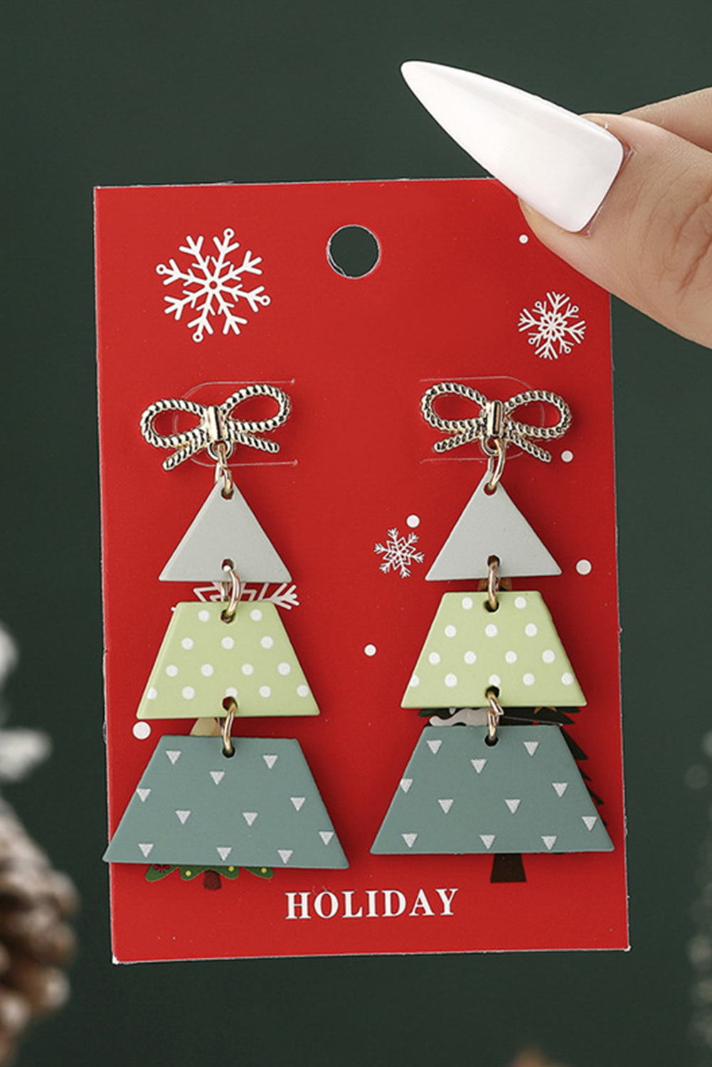 Light Green Geometric Christmas Tree Dangle Bow Accent Earrings - loveforevers