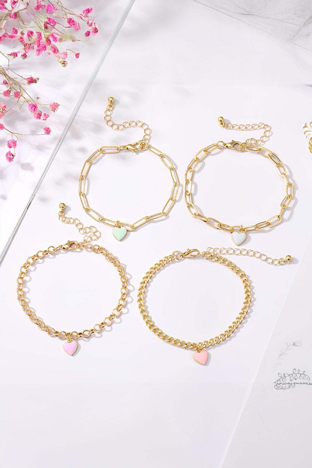 Gold Heart Charm Multi Layer Adjustable Chain Bracelet - loveforevers