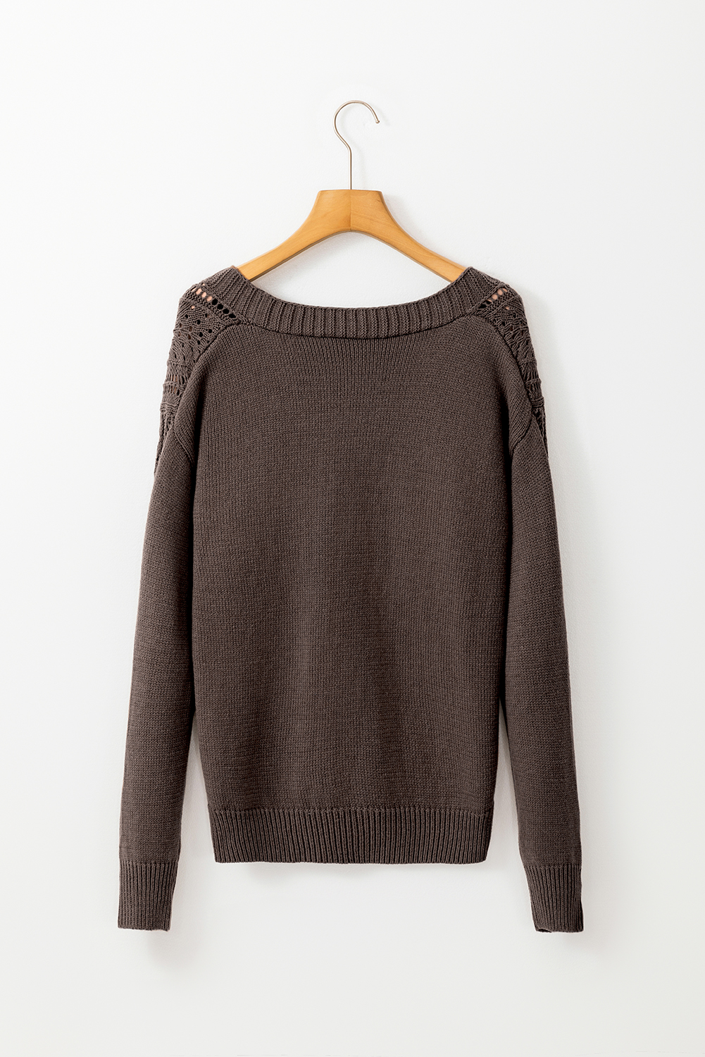Dark Khaki Open Knit Drop Shoulder Sweater Cardigan - loveforevers