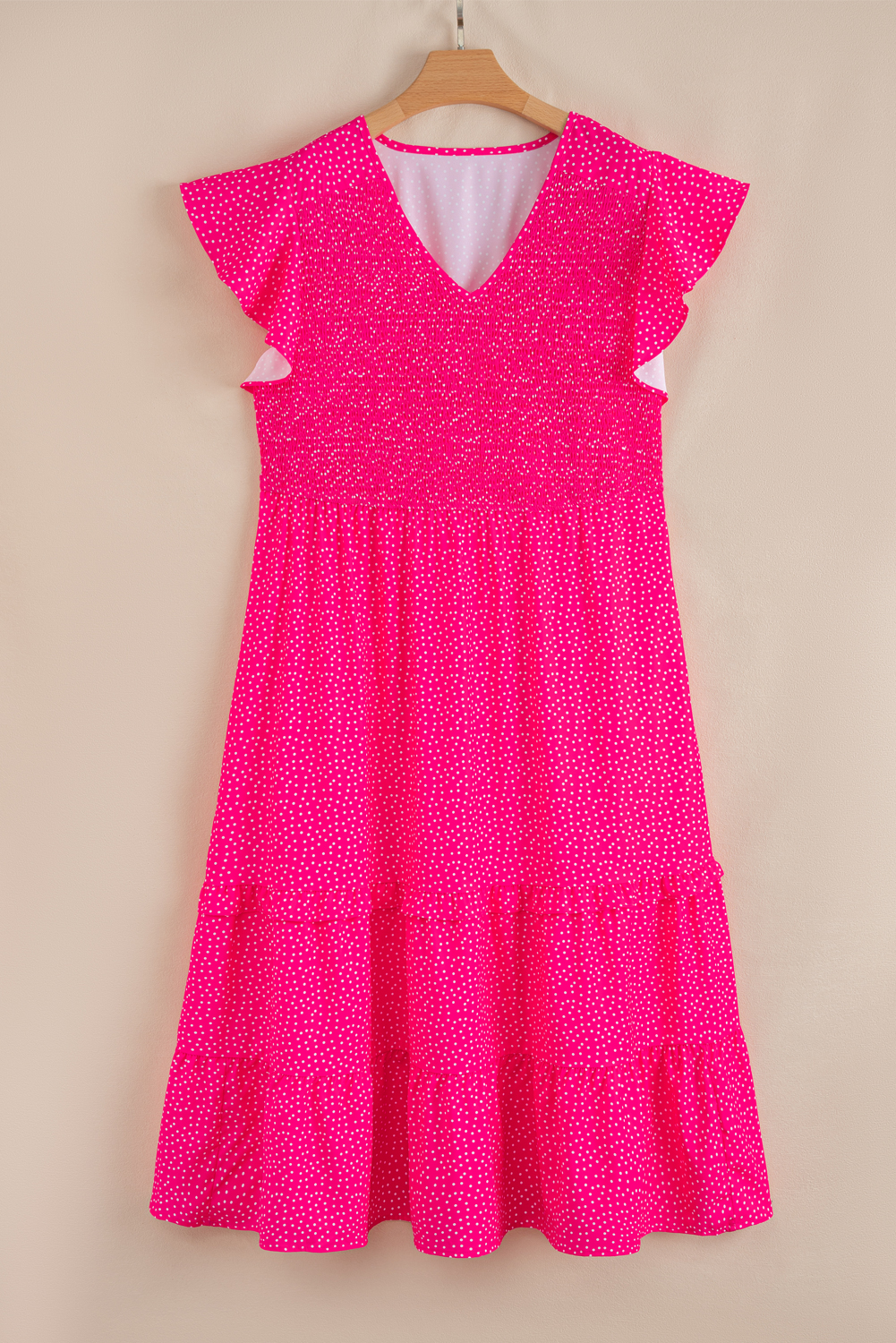 Rose Polka Dot Print Ruffled Smocked High Waist Plus Midi Dress - loveforevers