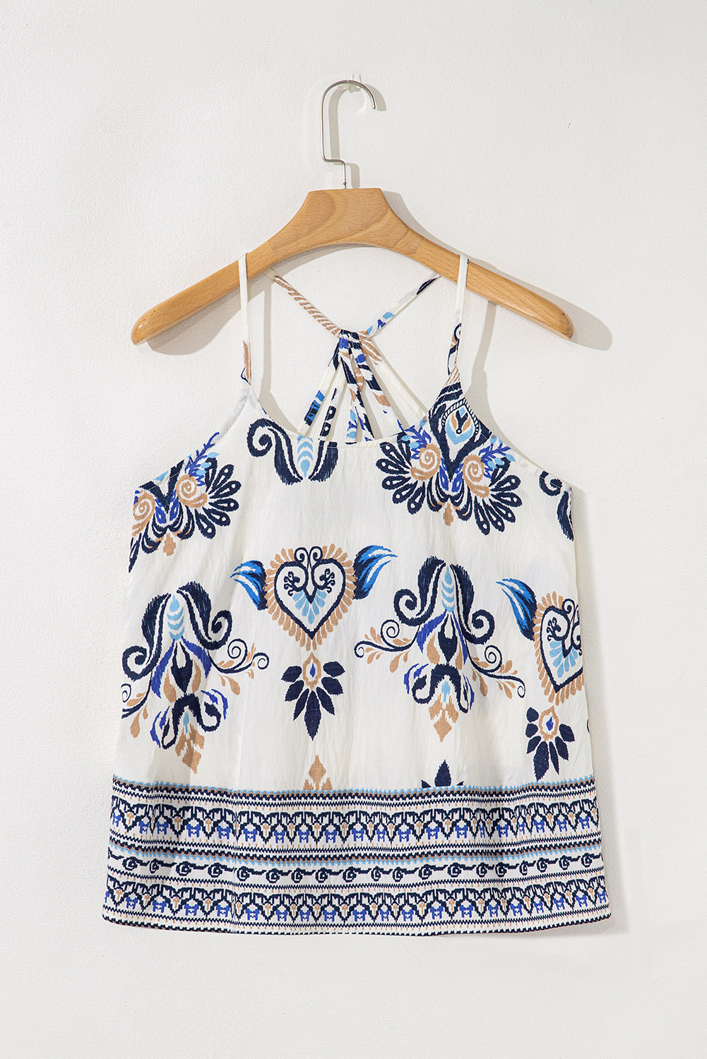 Blue Bohemian Fashion Print Spaghetti Straps Loose Tank - loveforevers