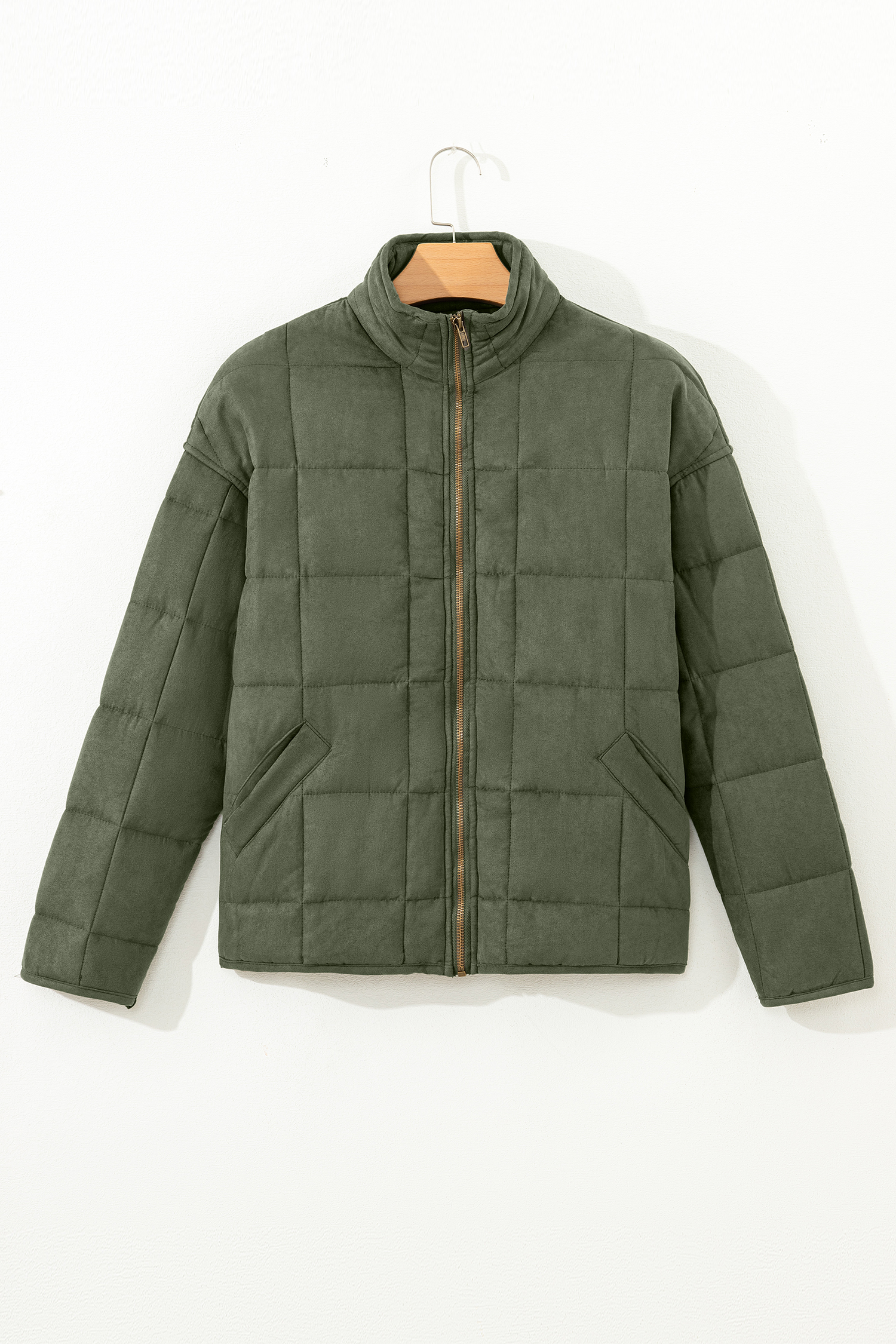 Khaki Zip-Up Pocket Quilted Jacket - loveforevers