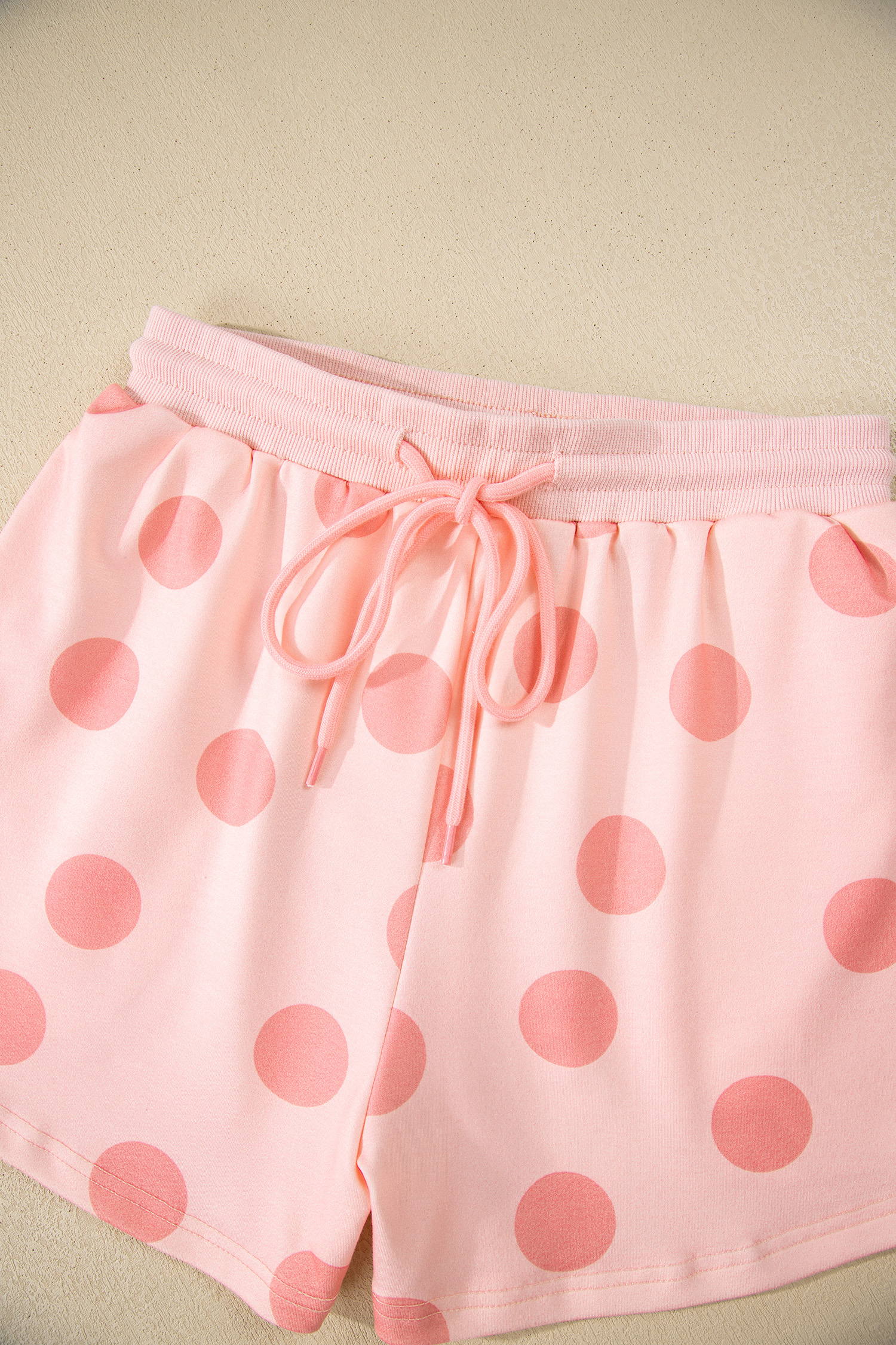 Beige Polka Dot Print Drop Shoulder Pullover Drawstring Jogger Pant Set - loveforevers