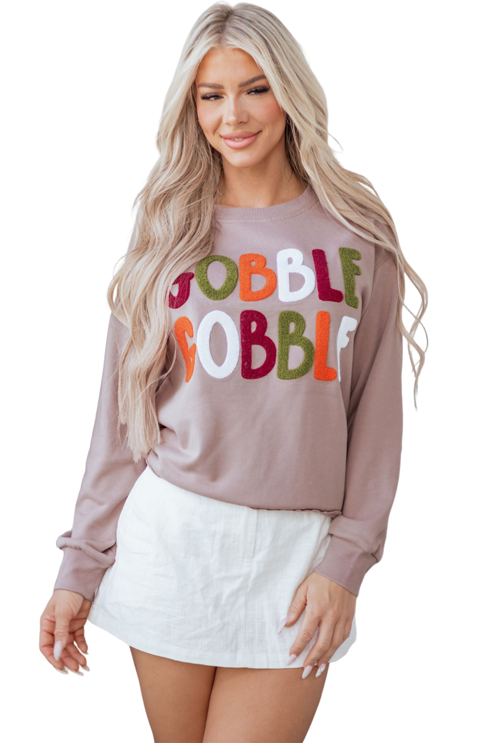 Dark Khaki GOBBLE Letter Graphic Thanksgiving Shift Sweatshirt - loveforevers