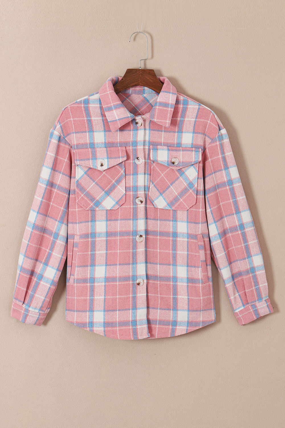 Pink Plaid Flap Pocket Flannel Shacket - loveforevers