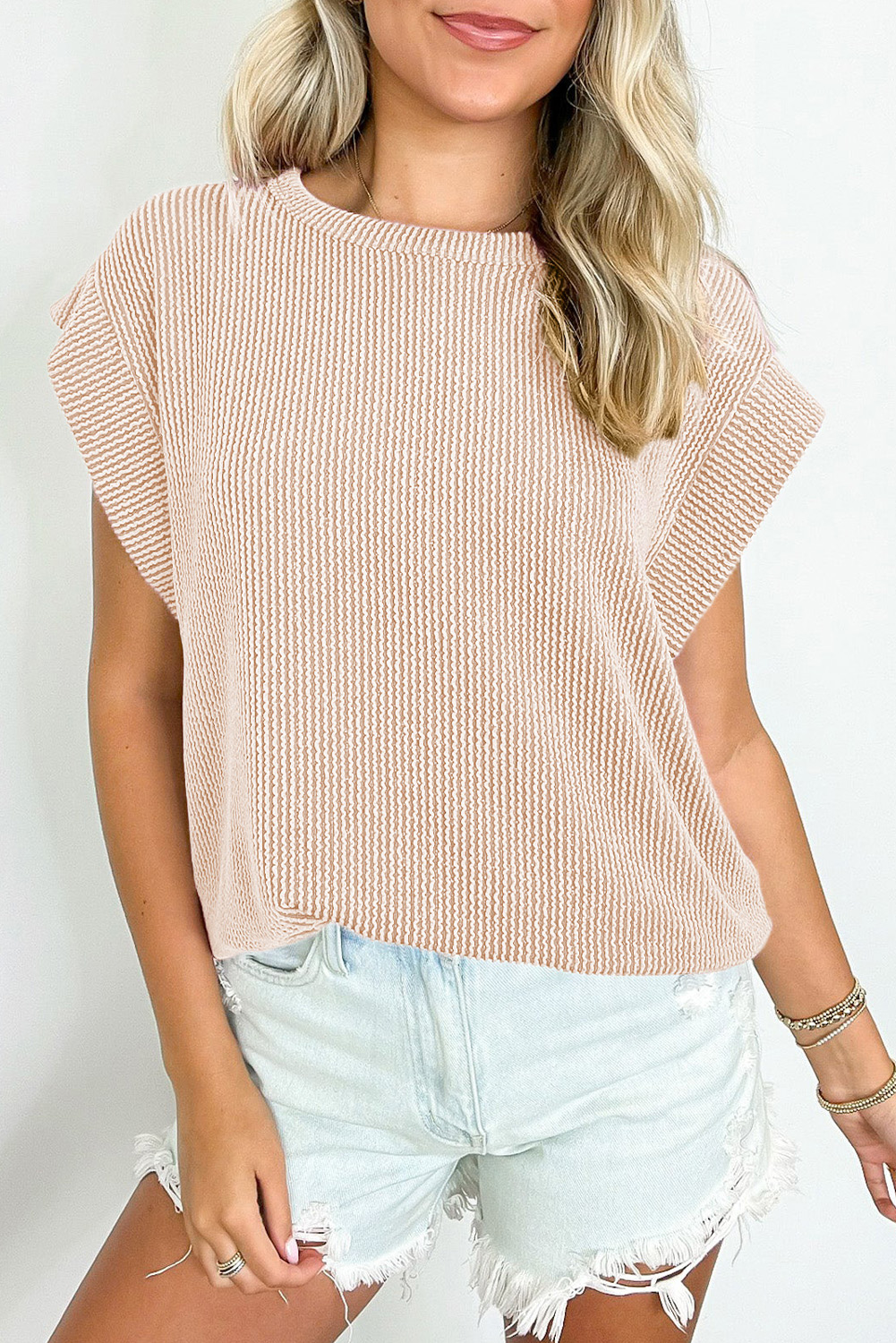 Gray Twisted Rib Wide Sleeve Crew Neck T Shirt - loveforevers