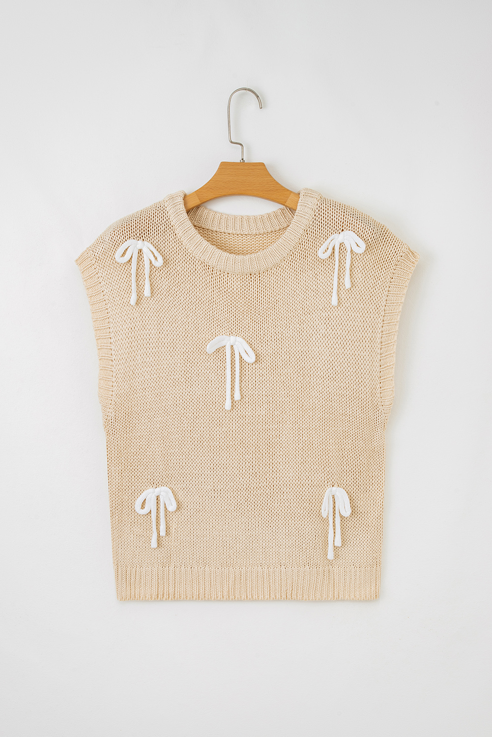 Light Grey Bowknot Applique Cap Sleeve Sweater - loveforevers