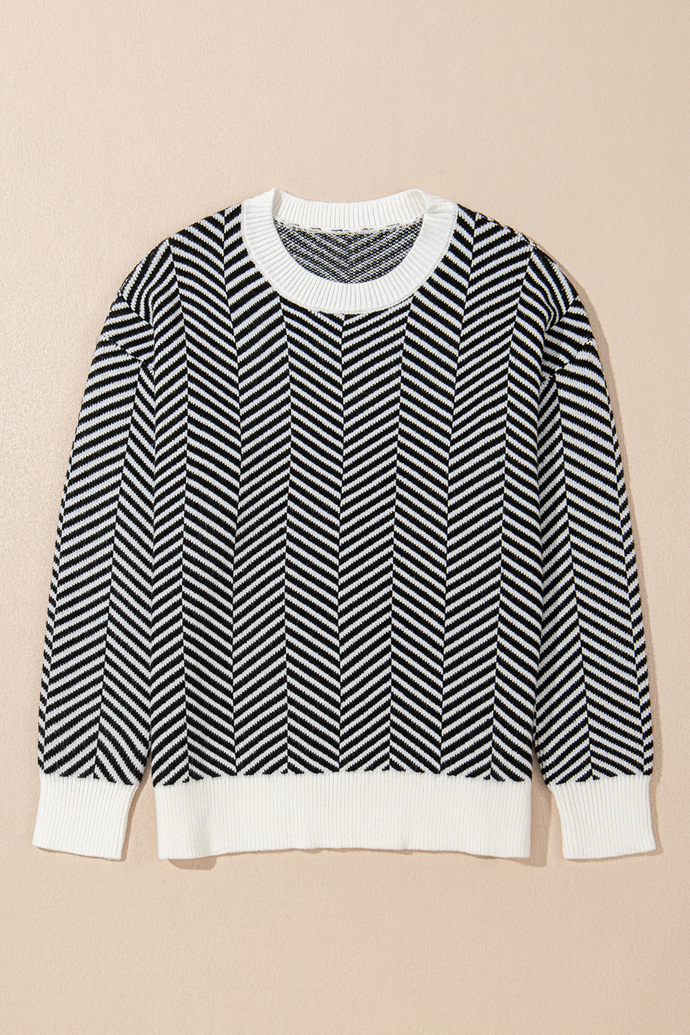 Coffee Contrast Edge Crew Neck Drop Shoulder Sweater - loveforevers