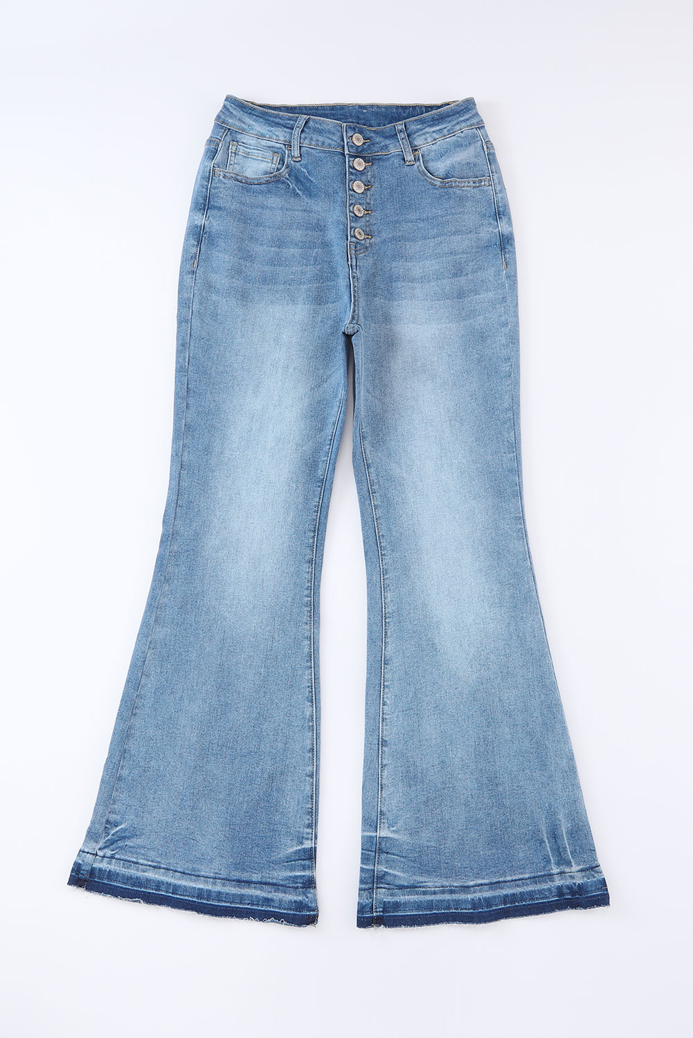 Sky Blue High Waist Buttoned Distressed Flared Jeans - loveforevers