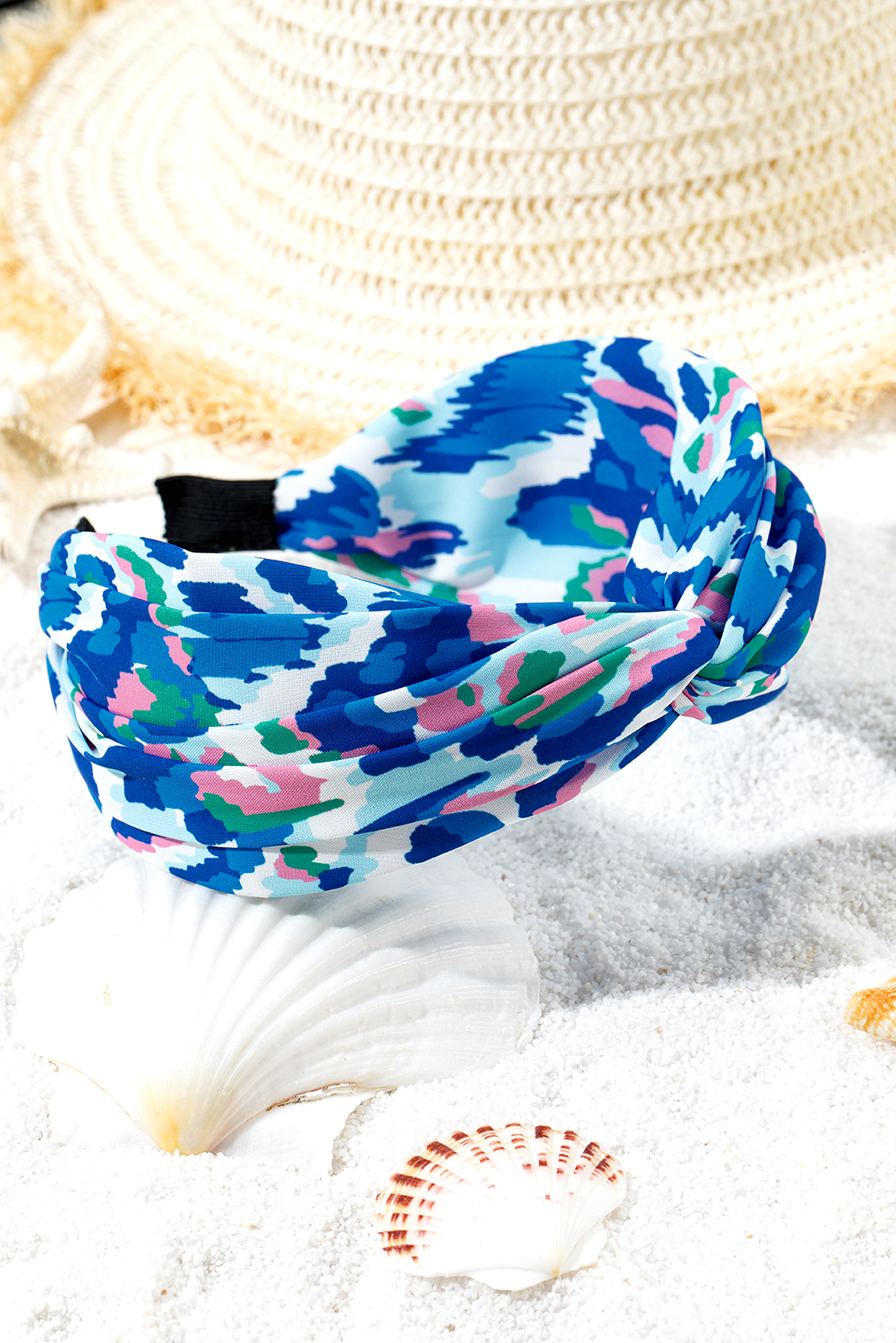 Blue Bohemian Vacation Fashion Print Twisted Hair Band - loveforevers