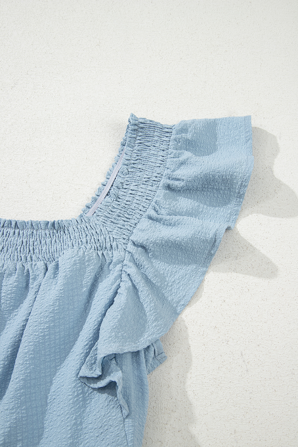 Sky Blue Ruffled Flutter Sleeve Square Neck Textured Tiered Maxi Dress - loveforevers