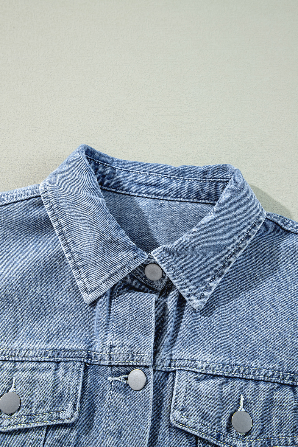 Beau Blue Ruffle Raw Hem Flap Pockets Denim Jacket - loveforevers