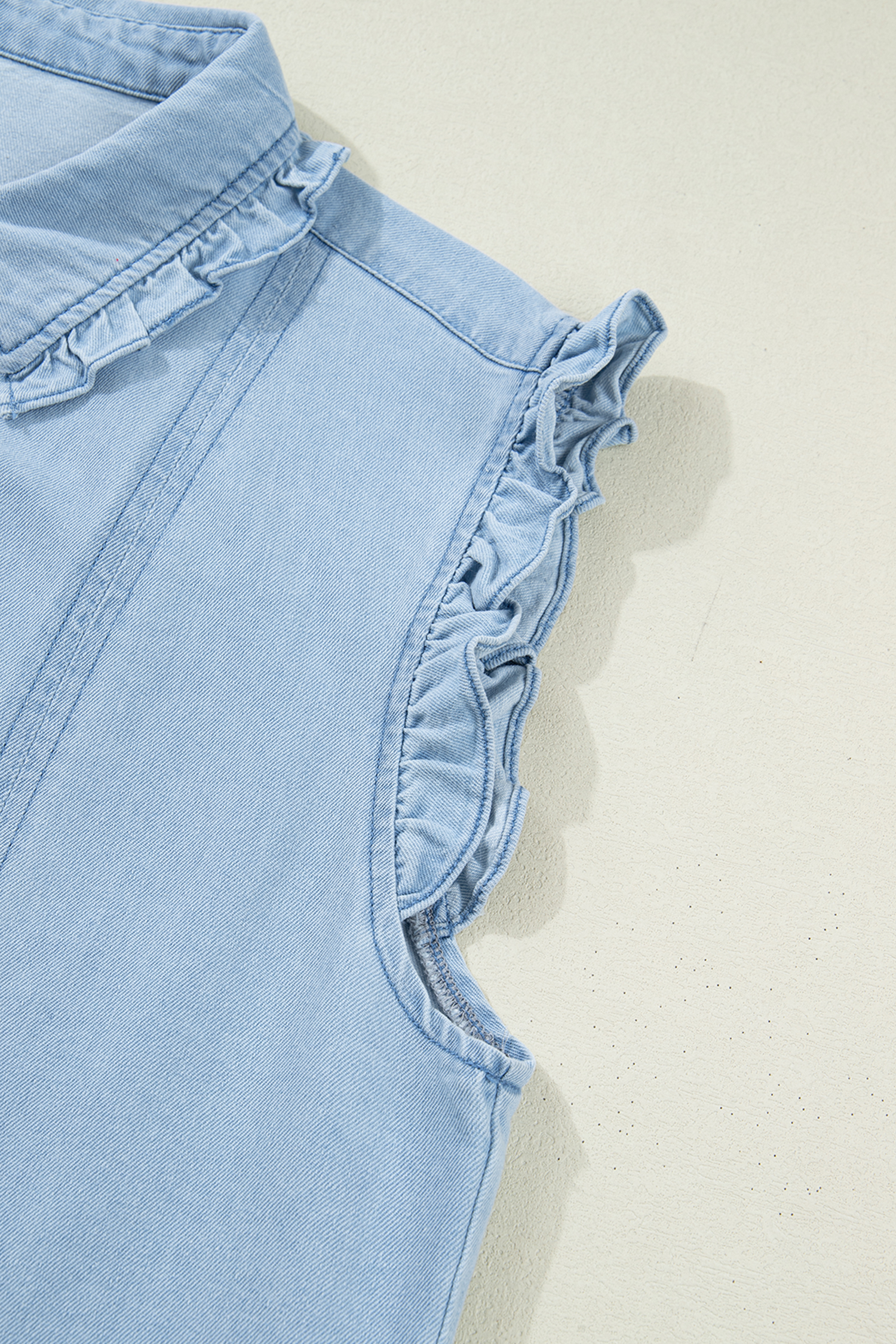 Beau Blue Ruffled Edge Collared Shift Denim Dress with Pockets - loveforevers