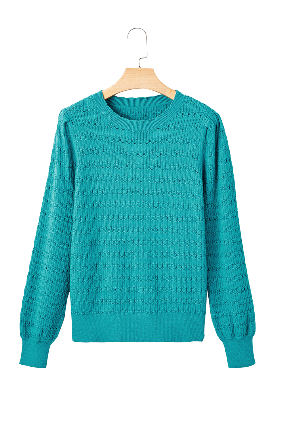 Fiery Red Trendy Pattern Knit Ribbed Cuffs Crew Neck Sweater - loveforevers