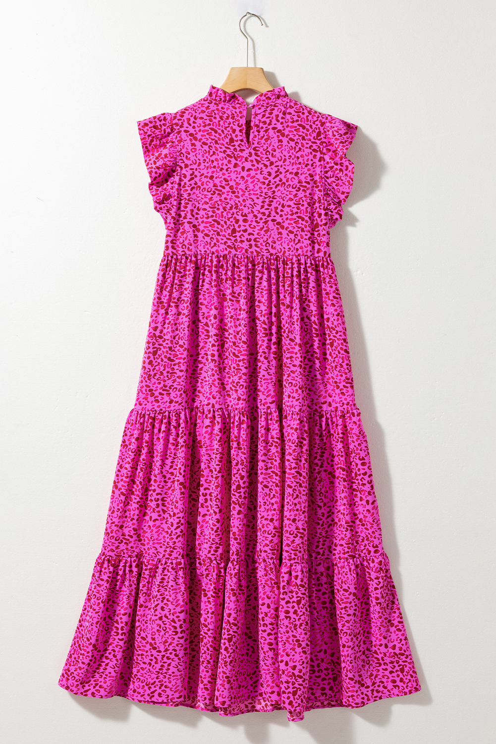 Rose Red Leopard Print Ruffled Trim Tiered Maxi Dress - loveforevers