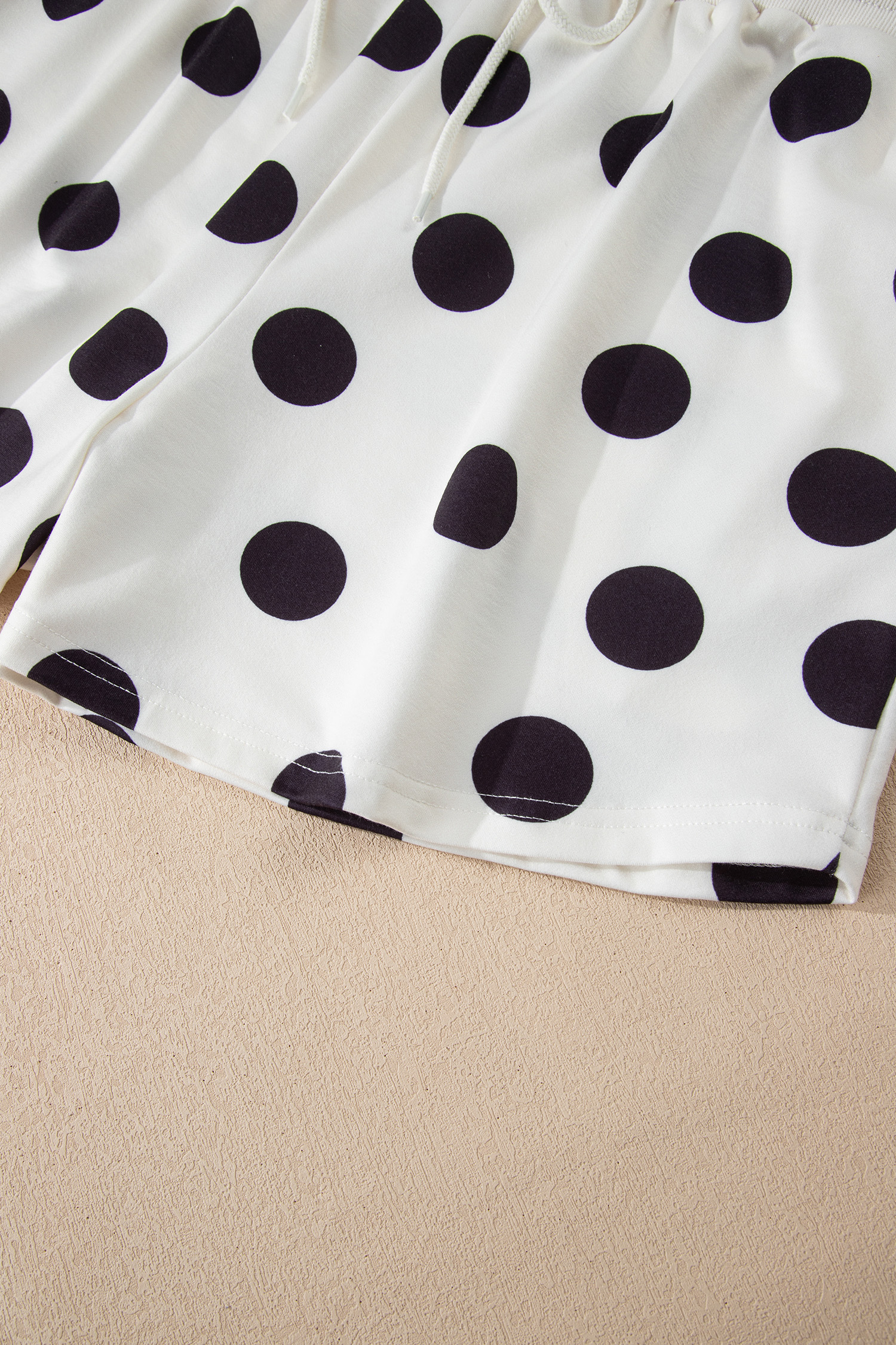 Beige Polka Dot Print Drop Shoulder Pullover Drawstring Jogger Pant Set - loveforevers