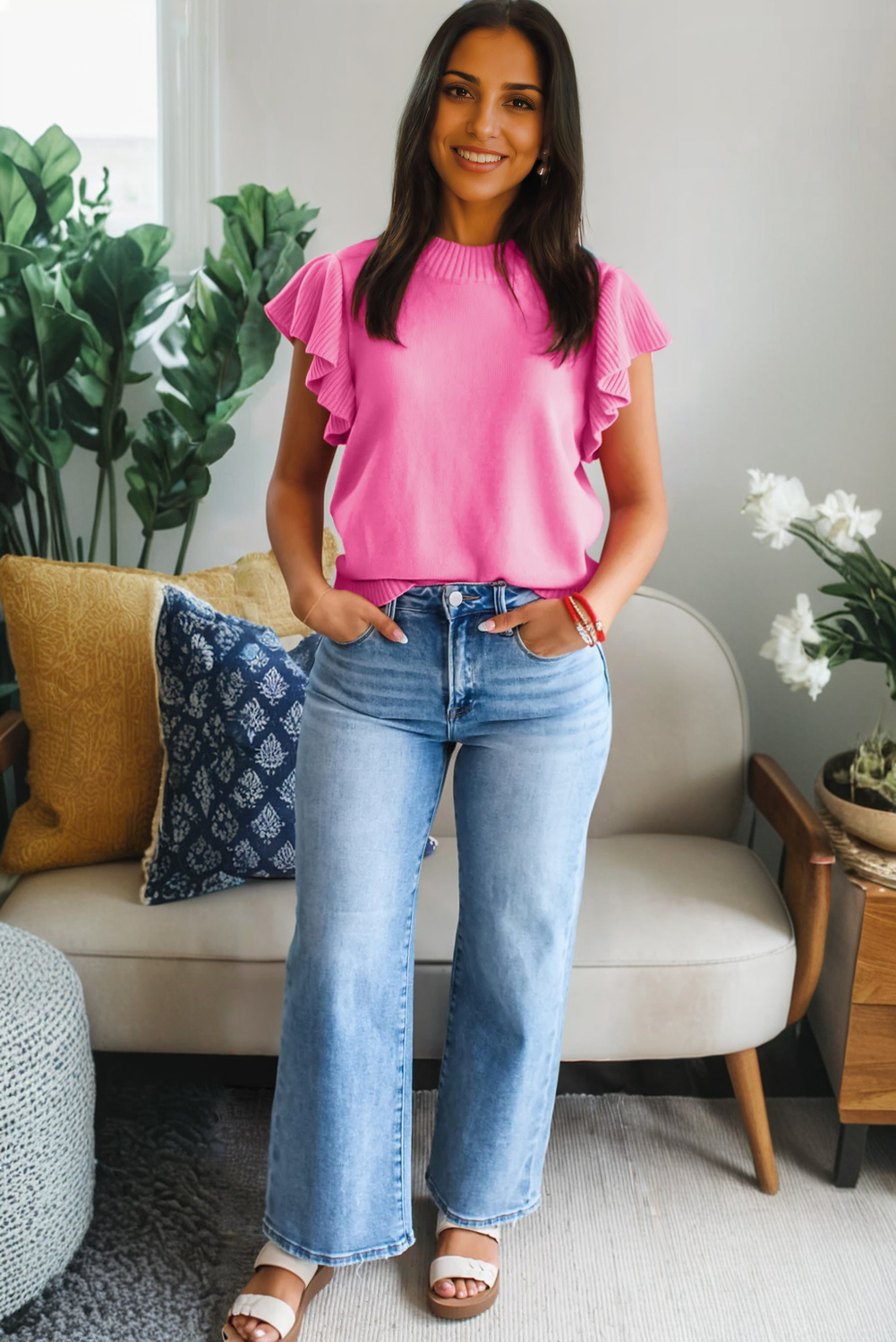 Dusk Blue Loose Straight Leg Cropped High Waist Jeans - loveforevers