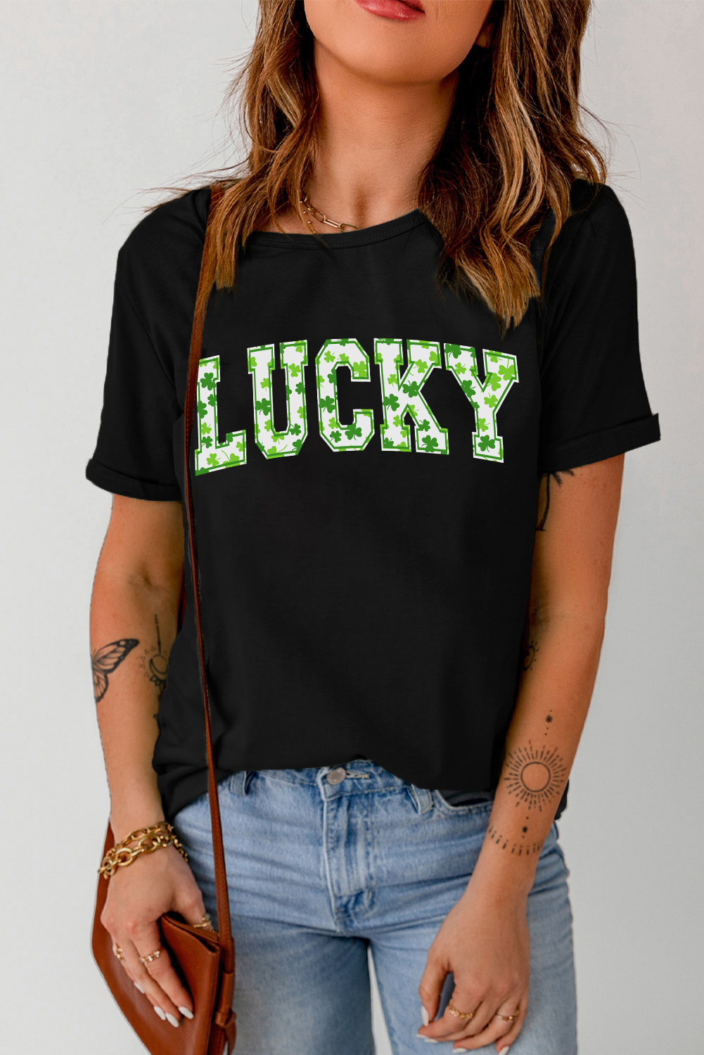 Black Clover LUCKY Letter Graphic St Patricks Day T Shirt - loveforevers