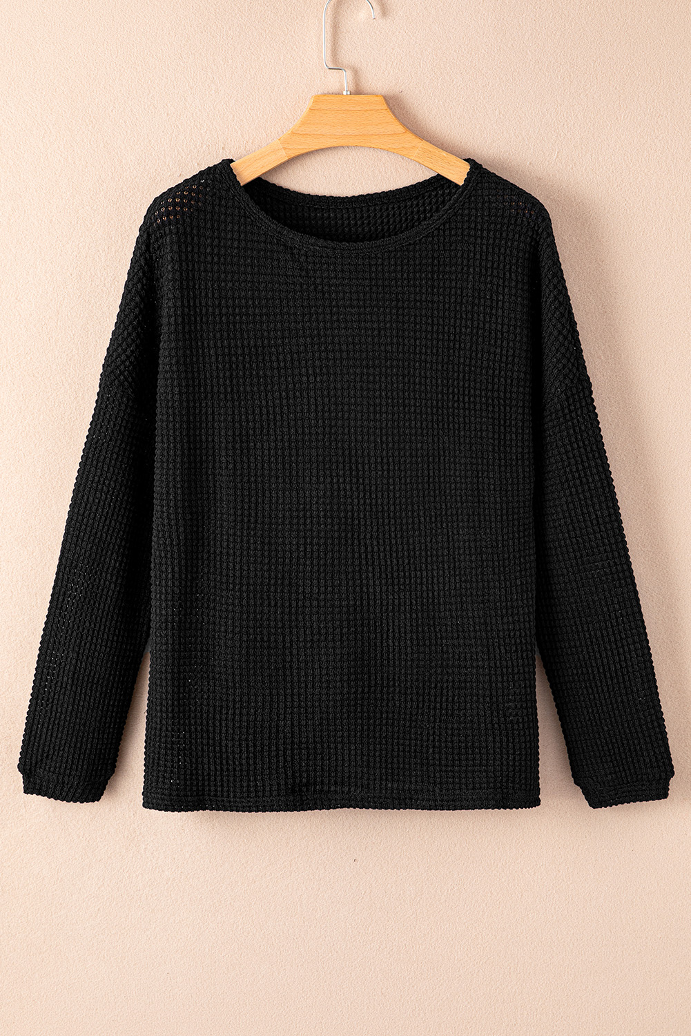 Green Waffle Knit Drop Shoulder Long Sleeve Top - loveforevers