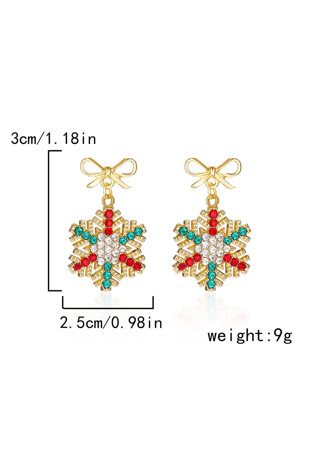 Gold Plated Bow Stud Rhinestone Embellished Snowflake Earrings - loveforevers