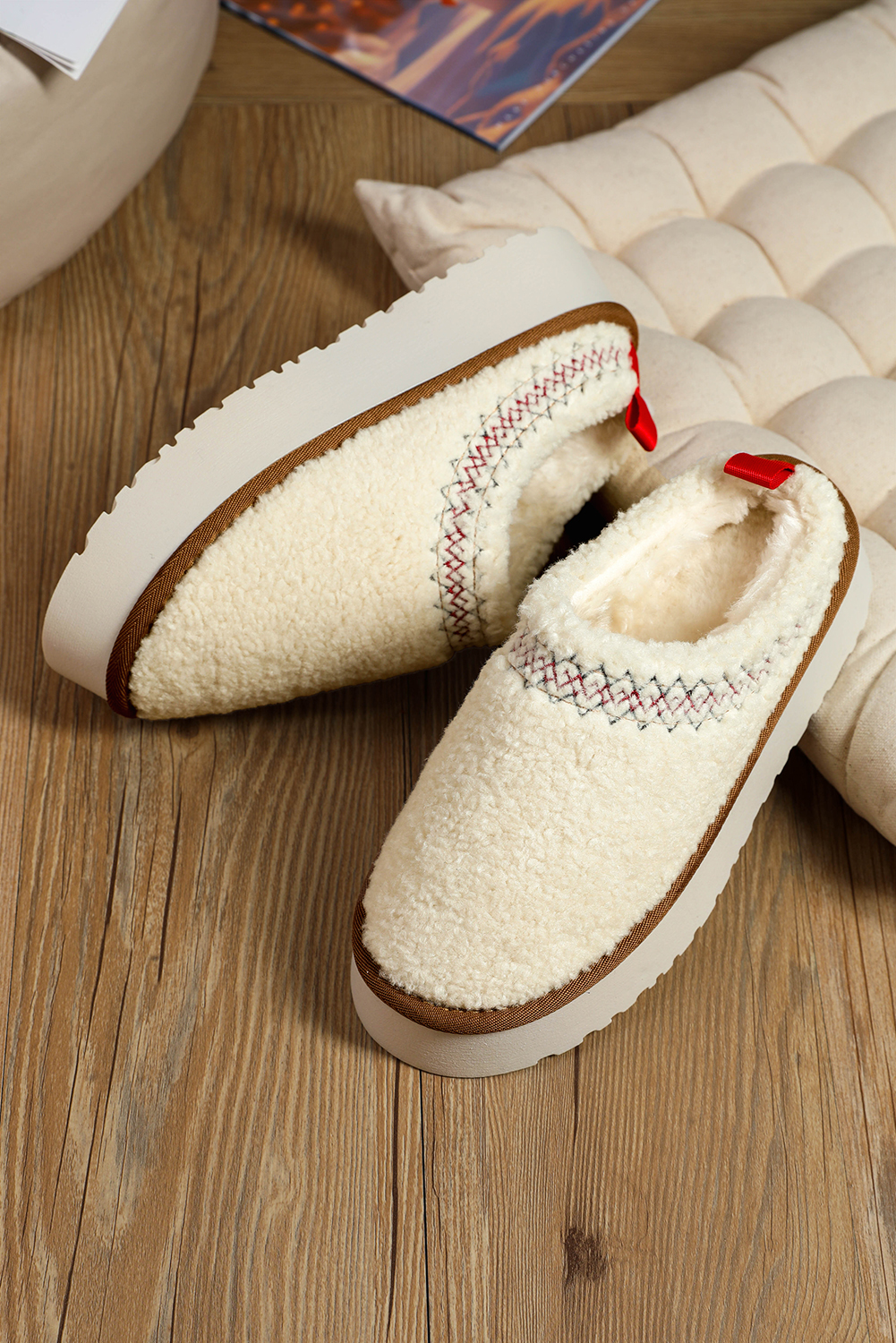 Oatmeal Embroidered Sherpa Plush Thick Sole Snow Boots - loveforevers