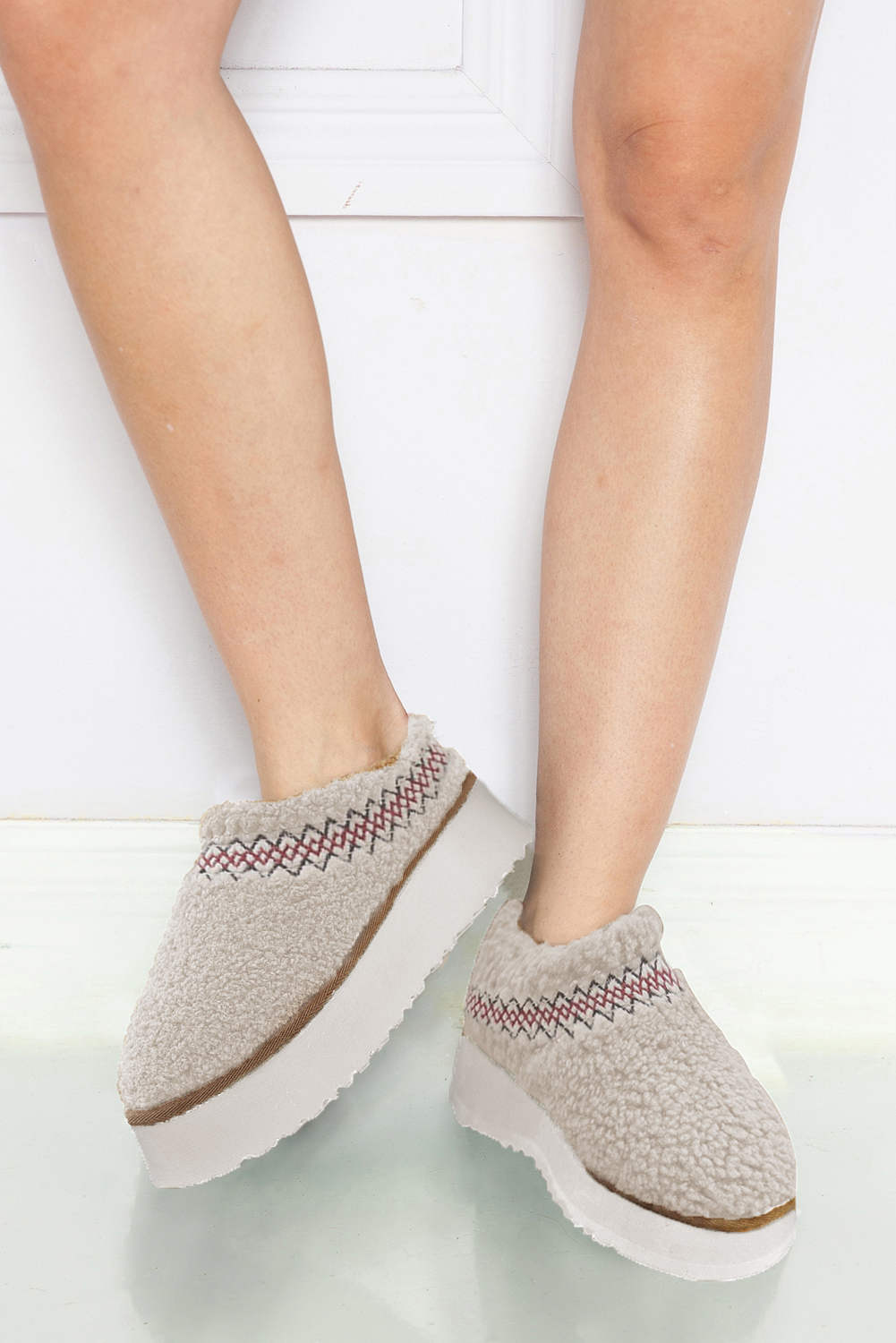 Oatmeal Embroidered Sherpa Plush Thick Sole Snow Boots - loveforevers