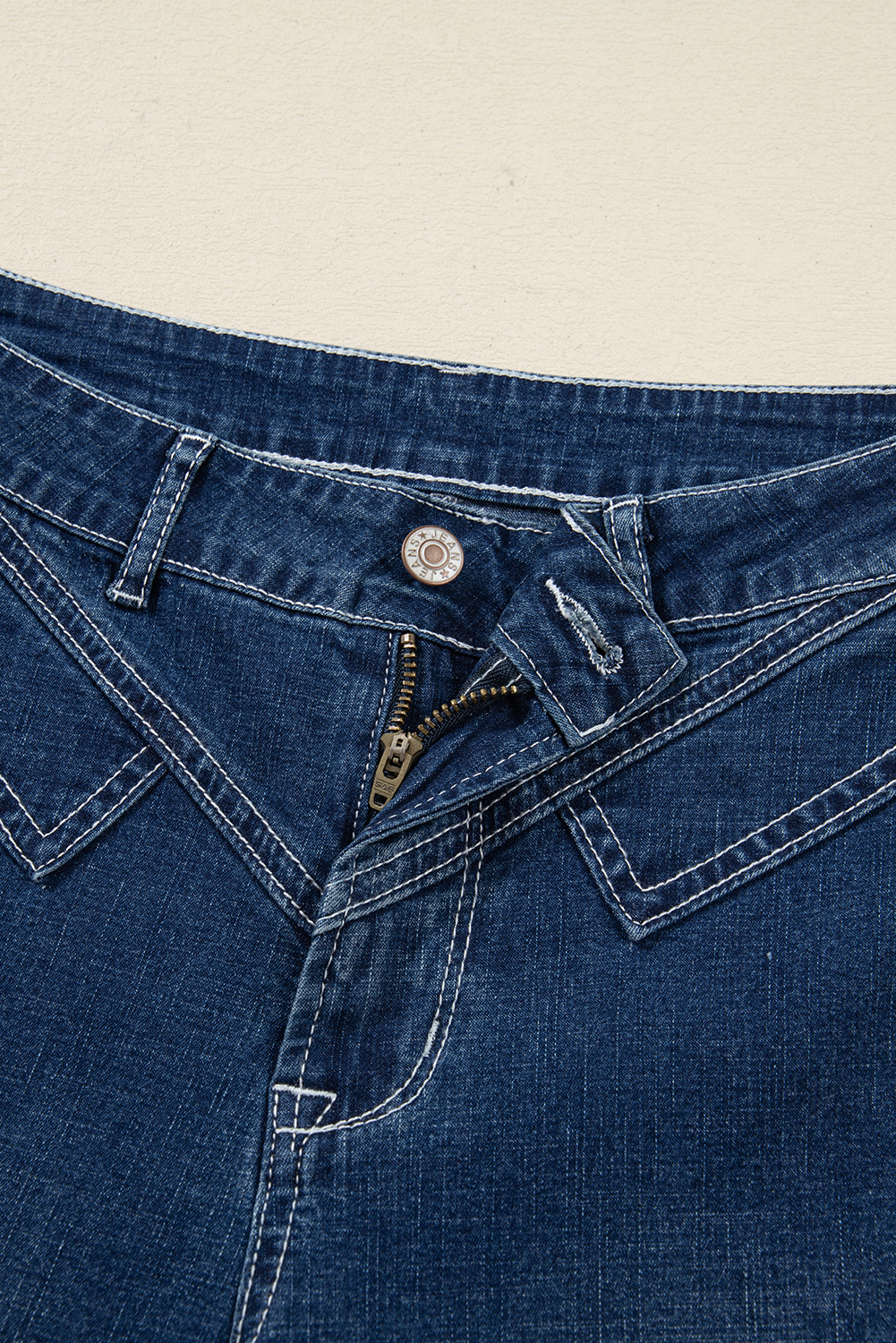 Sail Blue Stitched Waist Detail Loose Cuffed Jeans - loveforevers