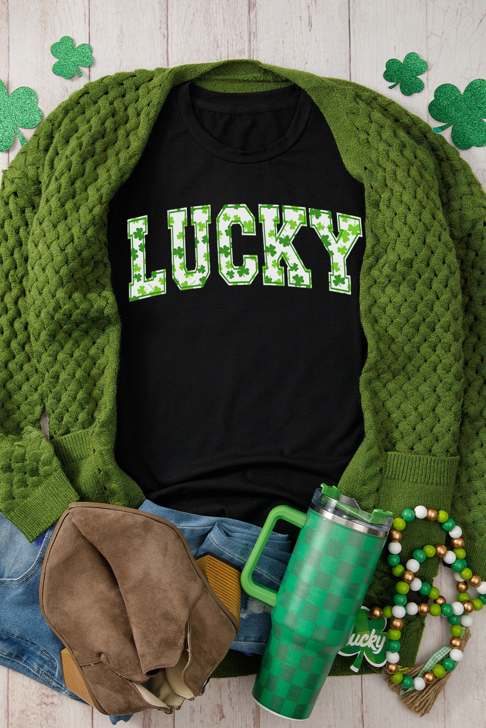 Black Clover LUCKY Letter Graphic St Patricks Day T Shirt - loveforevers