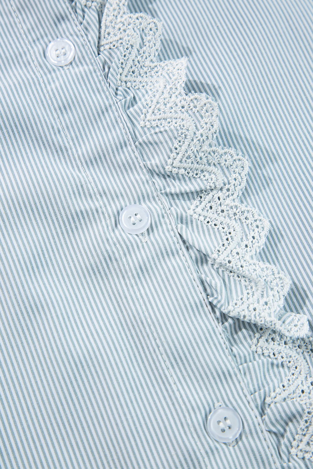 Sky Blue Stripe Frilled Trim Button Up Long Sleeve Shirt - loveforevers