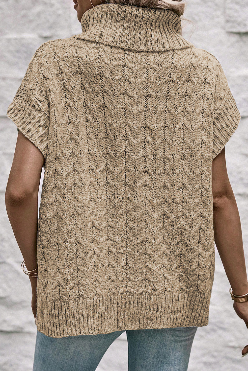 Medium Grey Cable Knit Turtleneck Batwing Sleeve Sweater - loveforevers